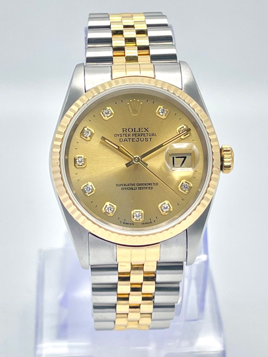 Rolex Datejust 16233 36mm Factory Champagne Diamond Dial Jubilee Fluted Papers