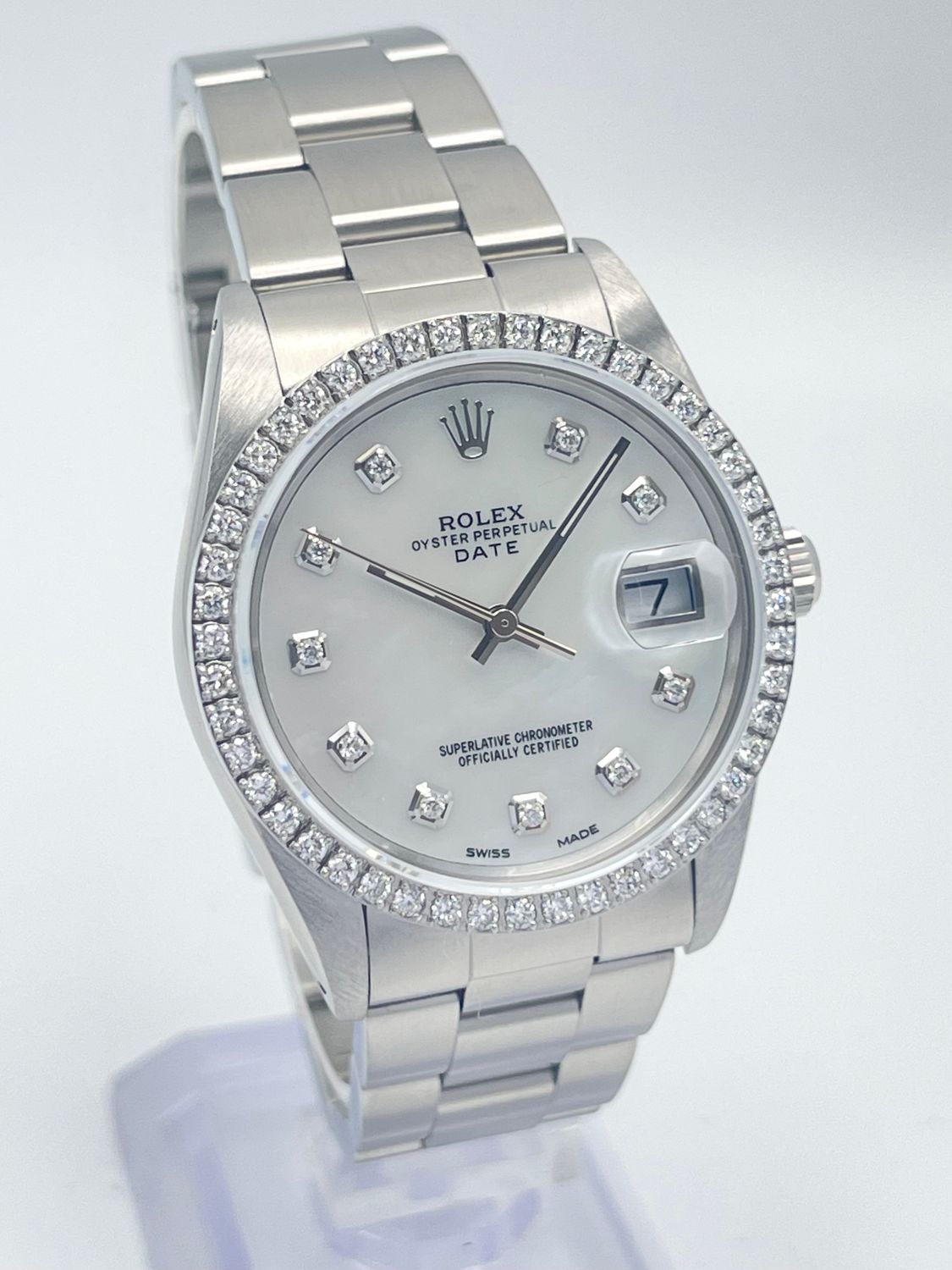 Rolex Oyster Date 34mm 15000 MOP Diamond Dial &amp; Diamond Bezel Datejust Box