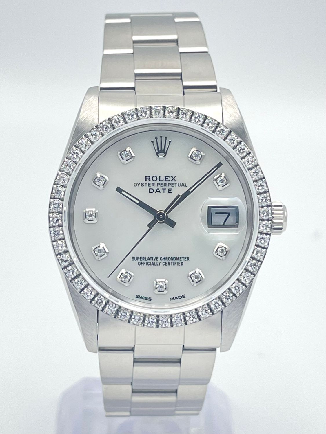Rolex Oyster Date 34mm 15000 MOP Diamond Dial &amp; Diamond Bezel Datejust Box