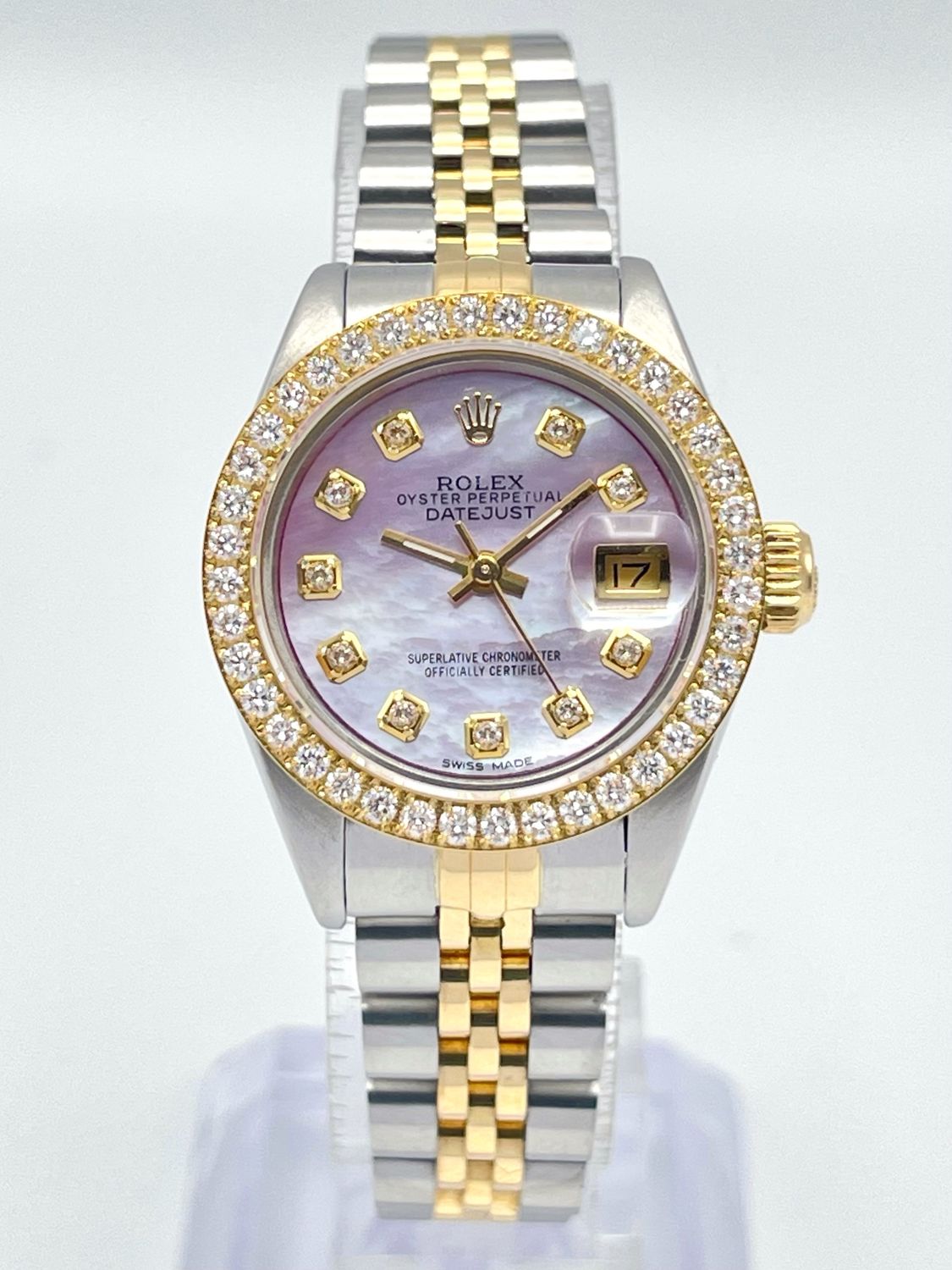 Rolex Datejust 26mm 69173 Pink MOP Diamond Dial Diamond Bezel Two Tone Jubilee