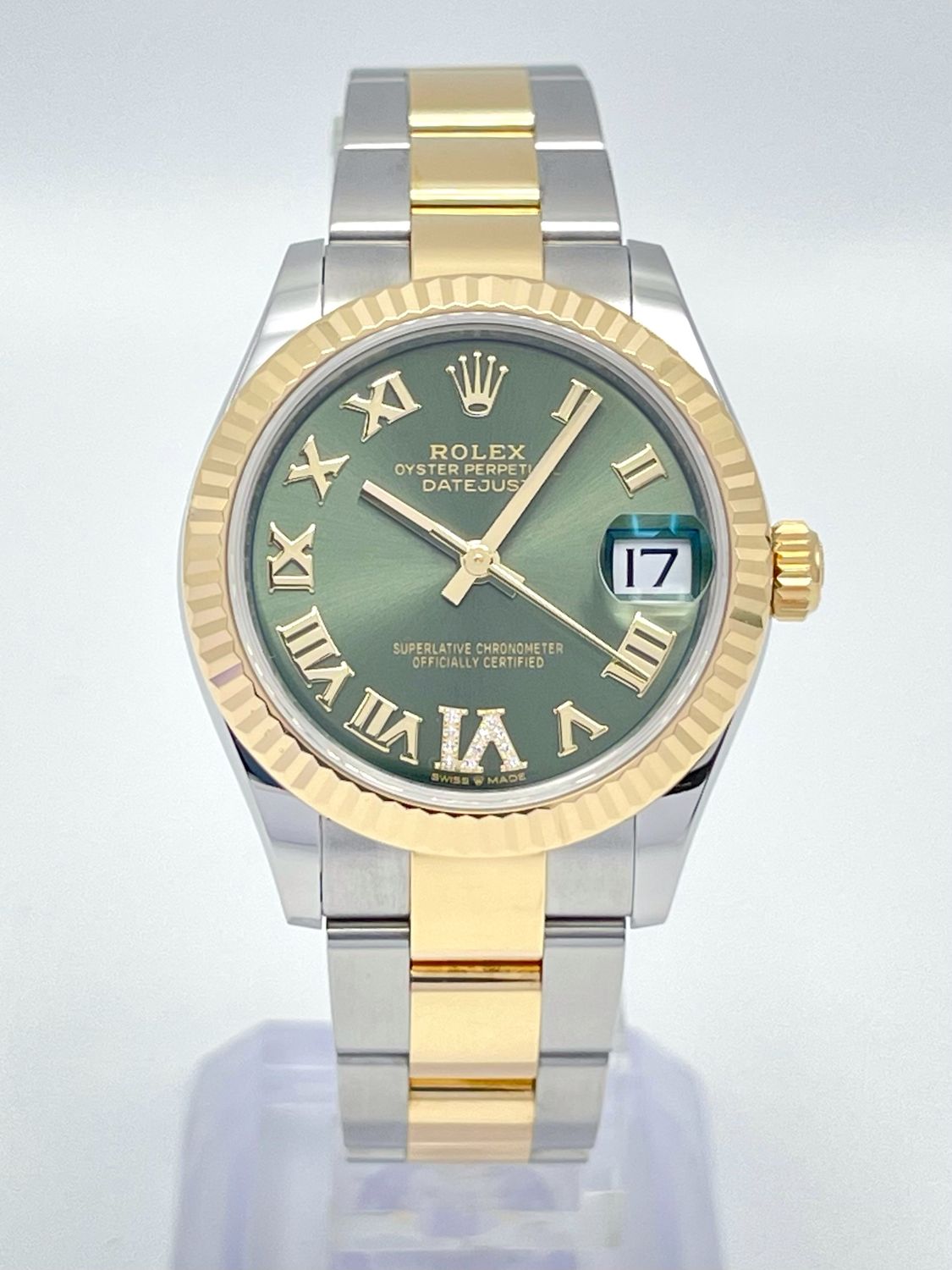 Rolex Datejust 31mm 278273 Olive Roman Diamond 6 Dial Bi-Metal Oyster Fluted Papers