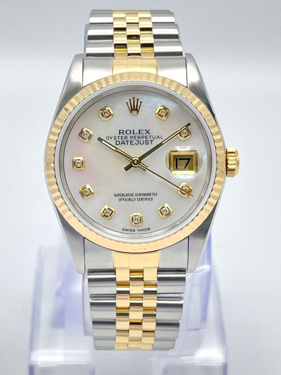 Rolex Datejust 16233 36mm Mother of Pearl Diamond Dial Jubilee Fluted Box