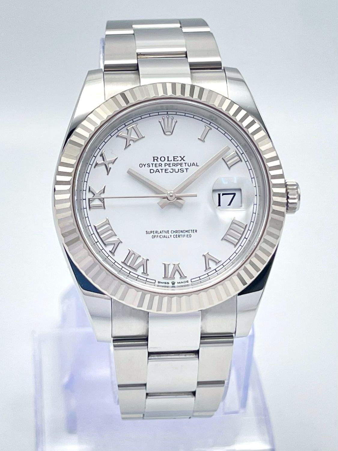 Rolex Datejust 126334 41mm White Roman Dial Fluted Bezel Stainless Oyster Papers