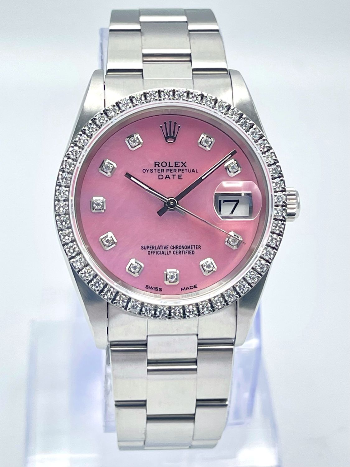 Rolex Oyster Date 34mm 15200 Pink MOP Dial &amp; Diamond Bezel Datejust Box