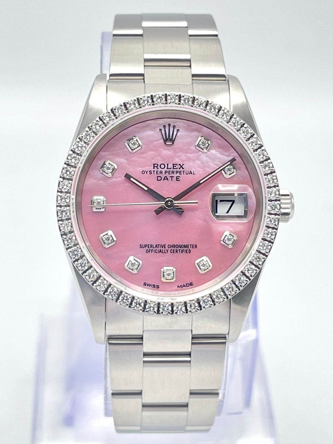 Rolex Oyster Date 34mm 15200 Pink MOP Dial &amp; Diamond Bezel Datejust Box