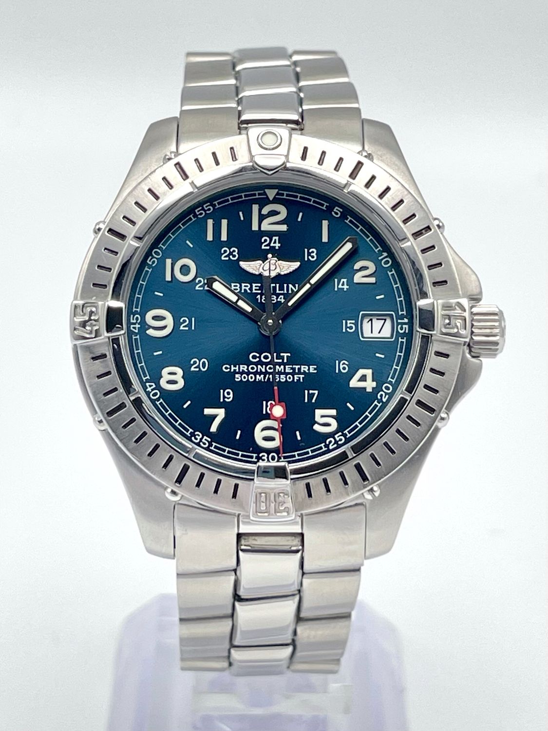 Breitling Colt Quartz 38mm Blue Dial A74350 Steel 2003 Box &amp; Papers