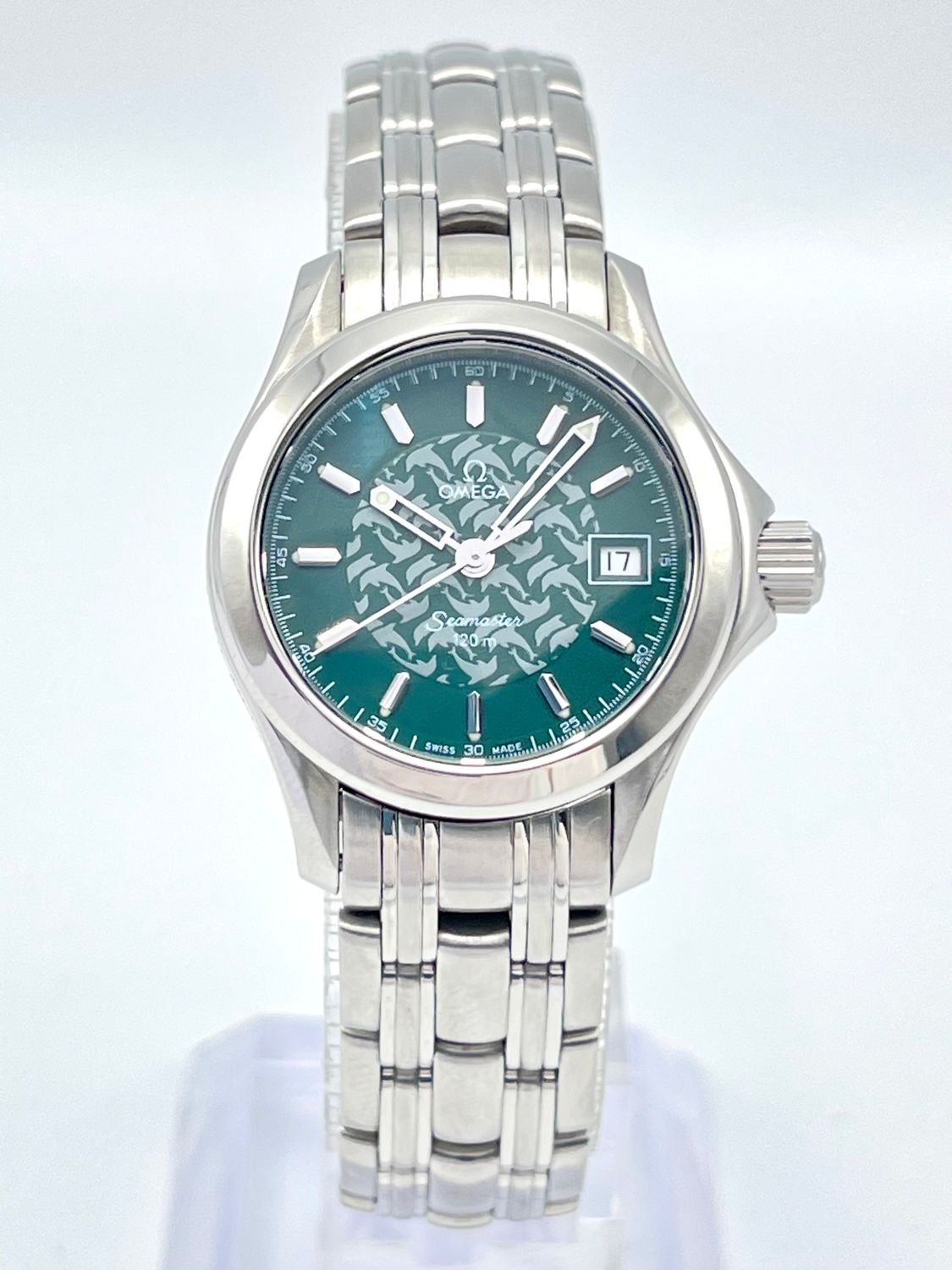 Ladies Omega Seamaster 120m 26mm Green Dial Quartz 2586.70 Jacques Mayol Limited