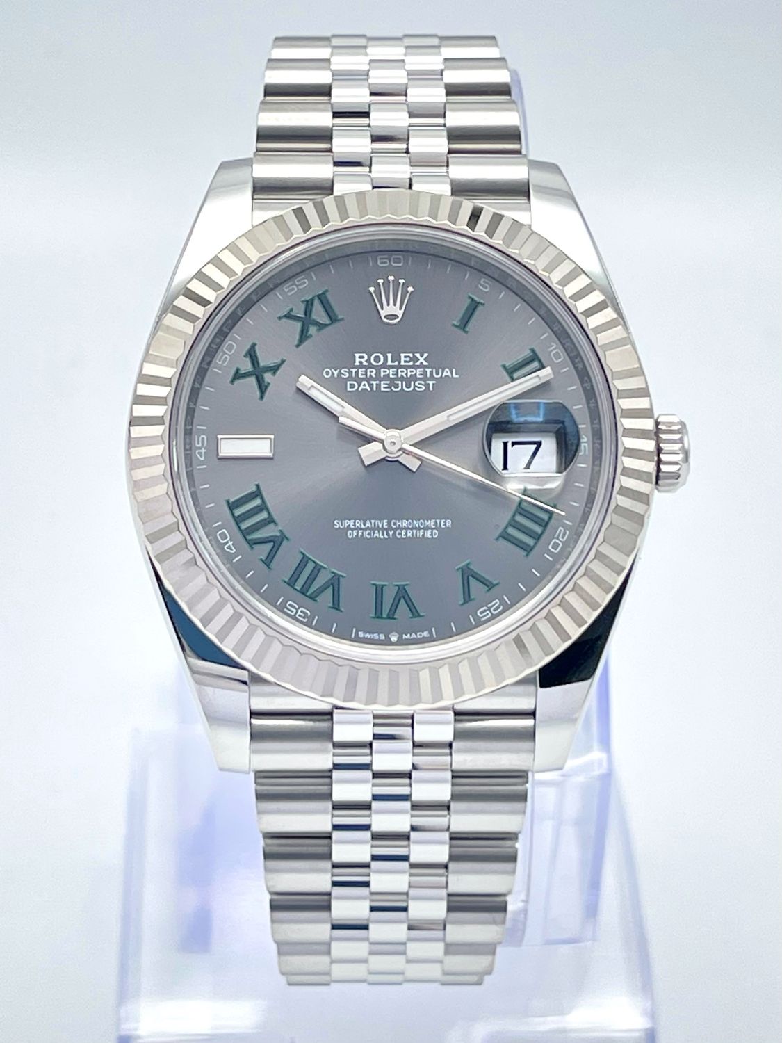 Rolex Datejust 126334 41mm Roman Grey Wimbledon Dial Fluted Jubilee 2024 Papers