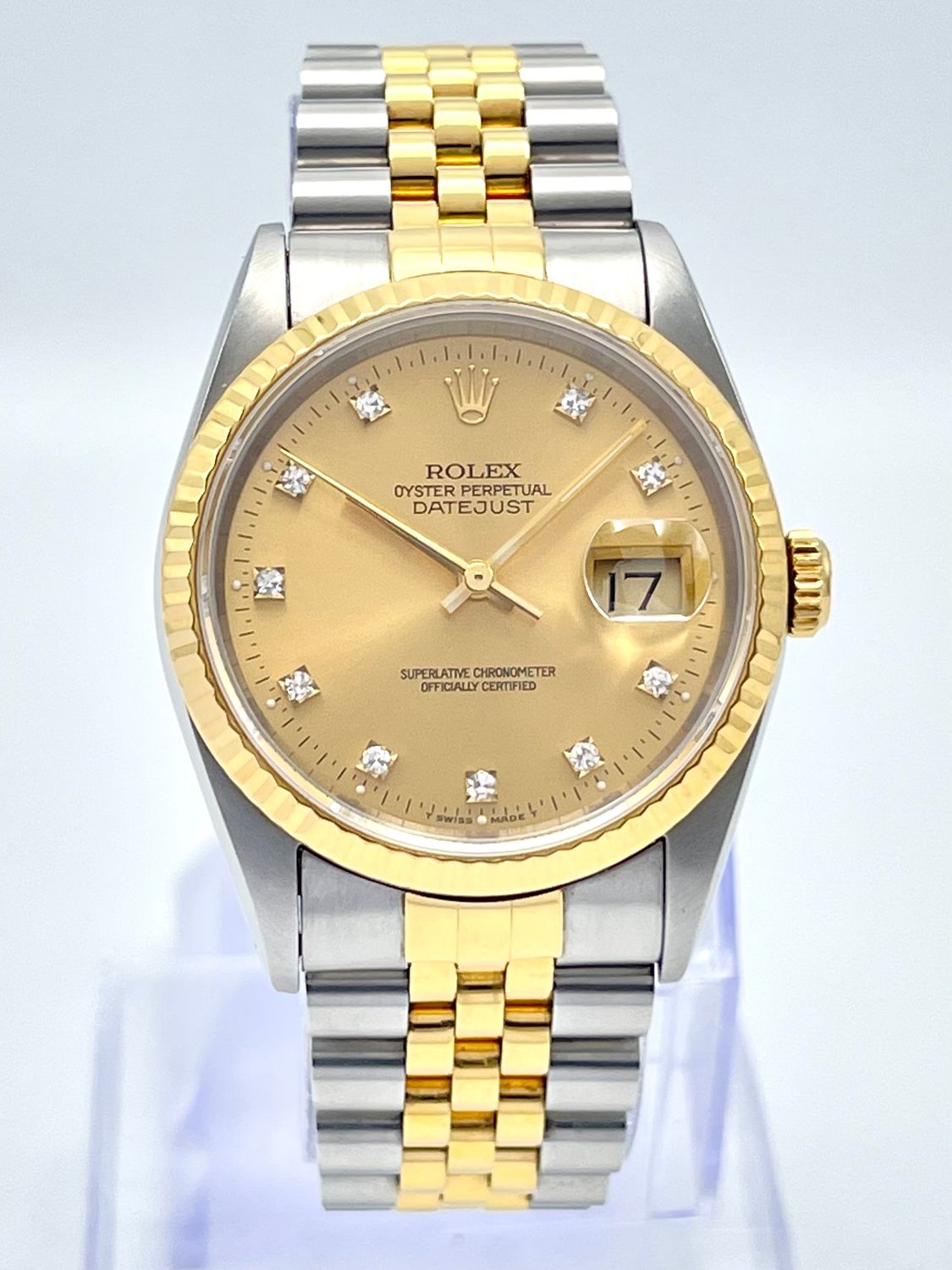 Rolex Datejust 16233 36mm Factory Champagne Diamond Dial Jubilee Fluted Papers