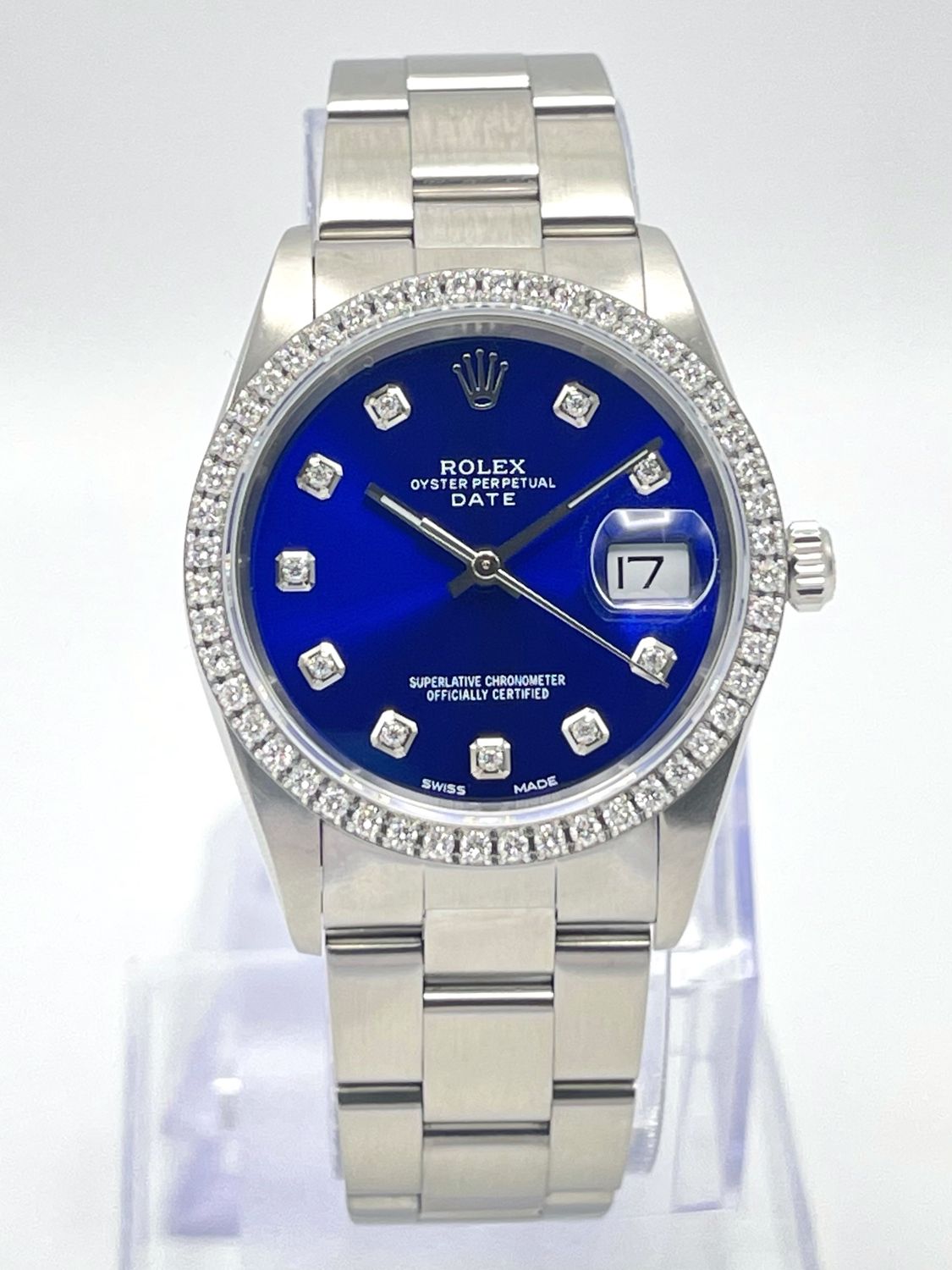 Rolex Oyster Date 34mm 15200 Blue Diamond Dial &amp; Diamond Bezel Datejust Box