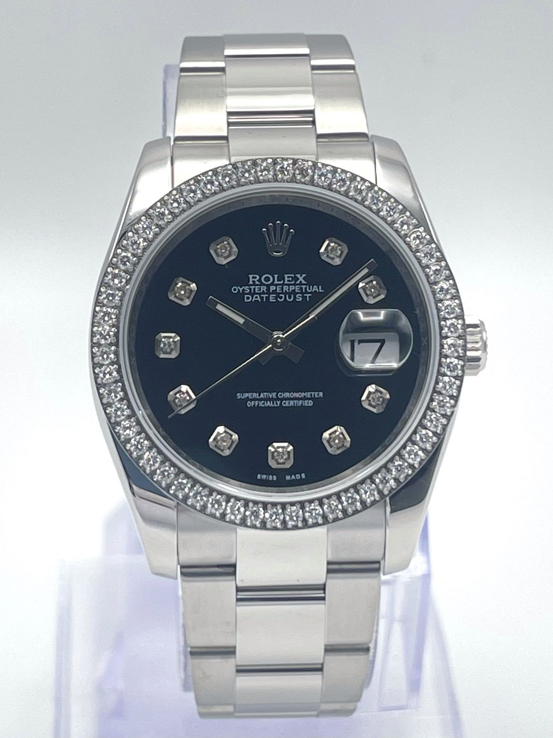 Rolex Datejust 116234 36mm Black Diamond Dial Diamond Bezel Oyster Papers