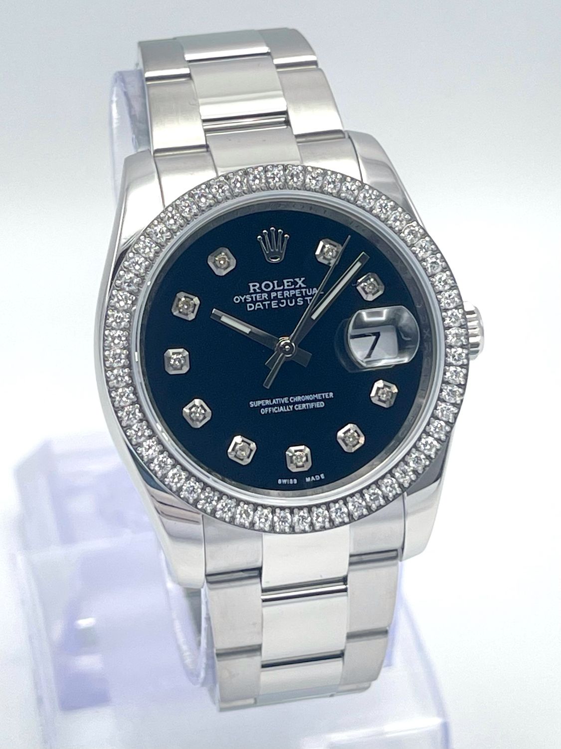 Rolex Datejust 116234 36mm Black Diamond Dial Diamond Bezel Oyster Papers