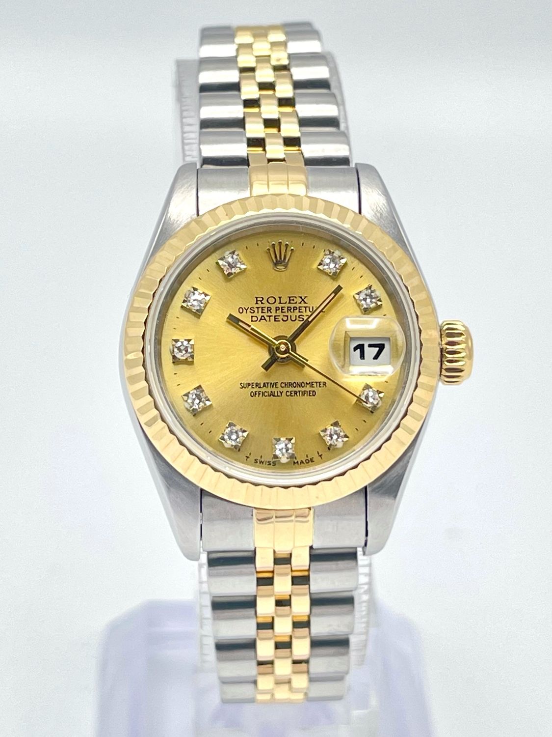 Rolex Datejust 26mm 69173 Factory Champagne Diamond Dial Fluted Bezel Two Tone