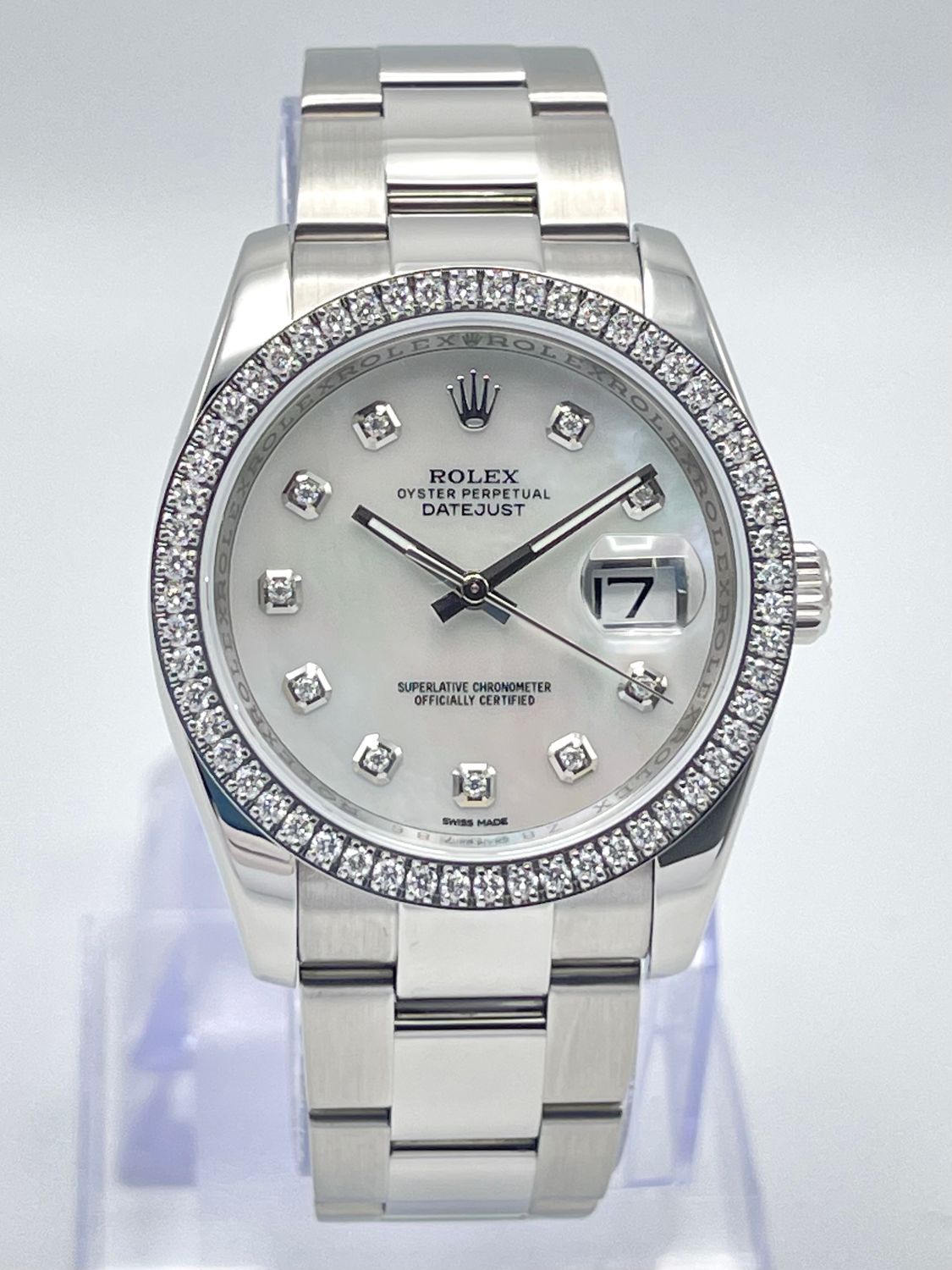 Rolex Datejust 116234 36mm Mother of Pearl Diamond Dial Diamond Bezel Oyster Box