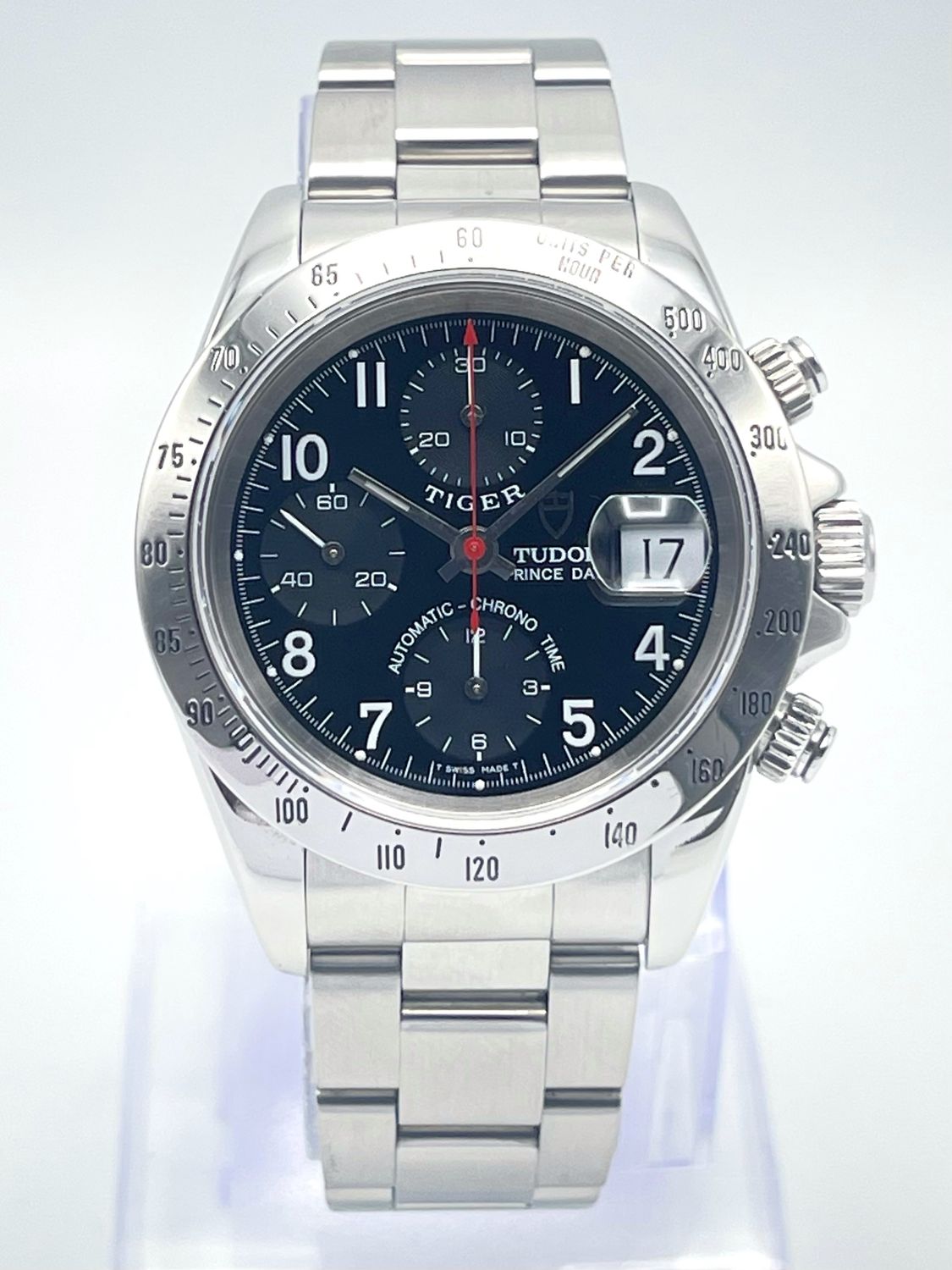 Tudor Prince Date Tiger 79280 39mm Black Dial Chronograph Stainless Steel Box