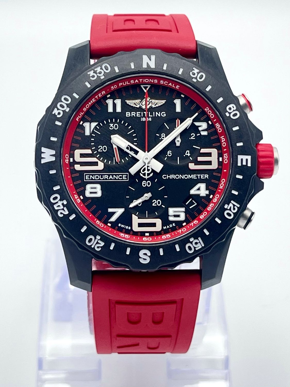 Breitling Endurance Pro 44mm Chronometer X82310 Black Dial Red Strap Papers