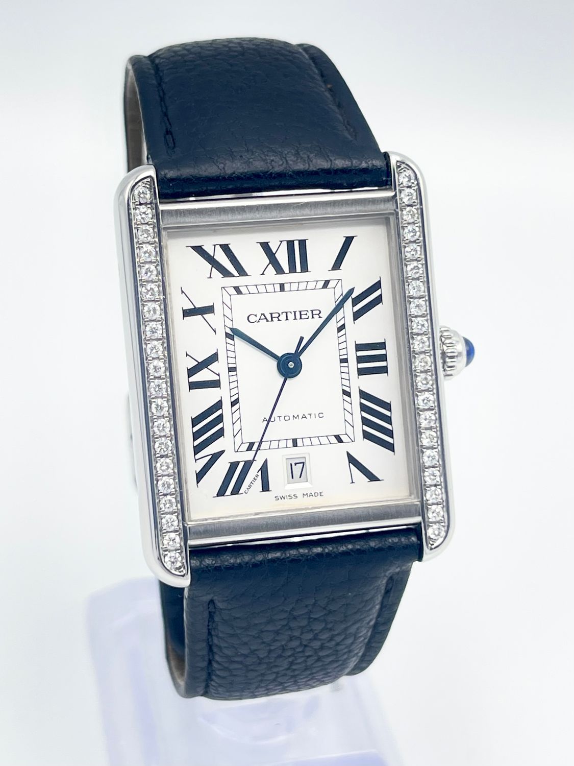 Cartier Tank Solo XL 3515 31mm White Dial Diamond Bezel Leather Automatic Box