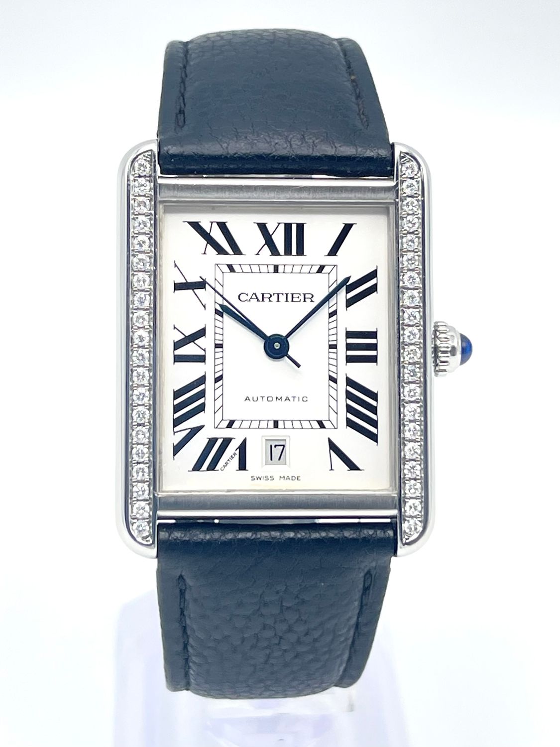 Cartier Tank Solo XL 3515 31mm White Dial Diamond Bezel Leather Automatic Box
