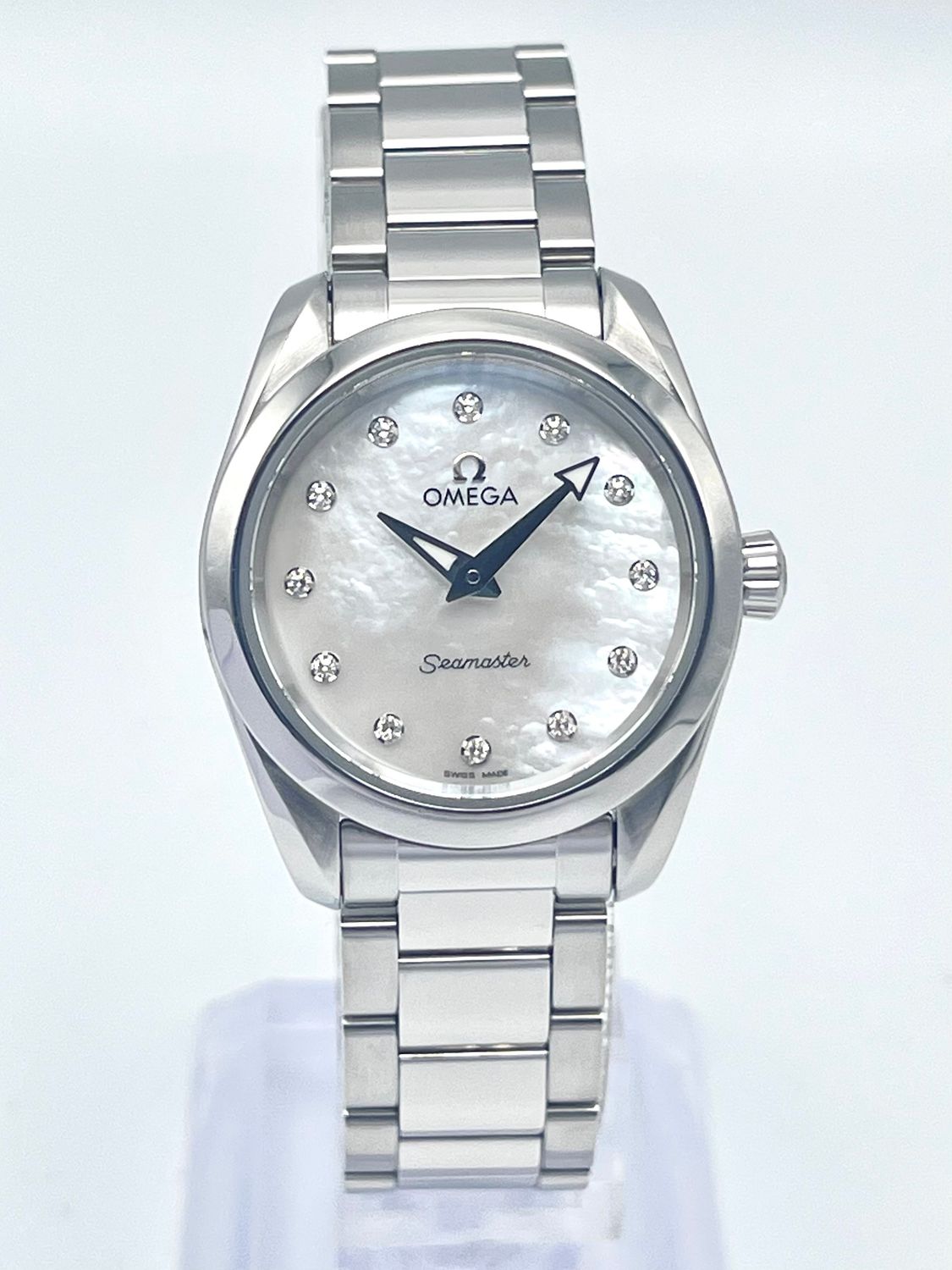Ladies Omega Seamaster Aqua Terra 28mm Mop Diamond Dial Pearl Box &amp; Papers