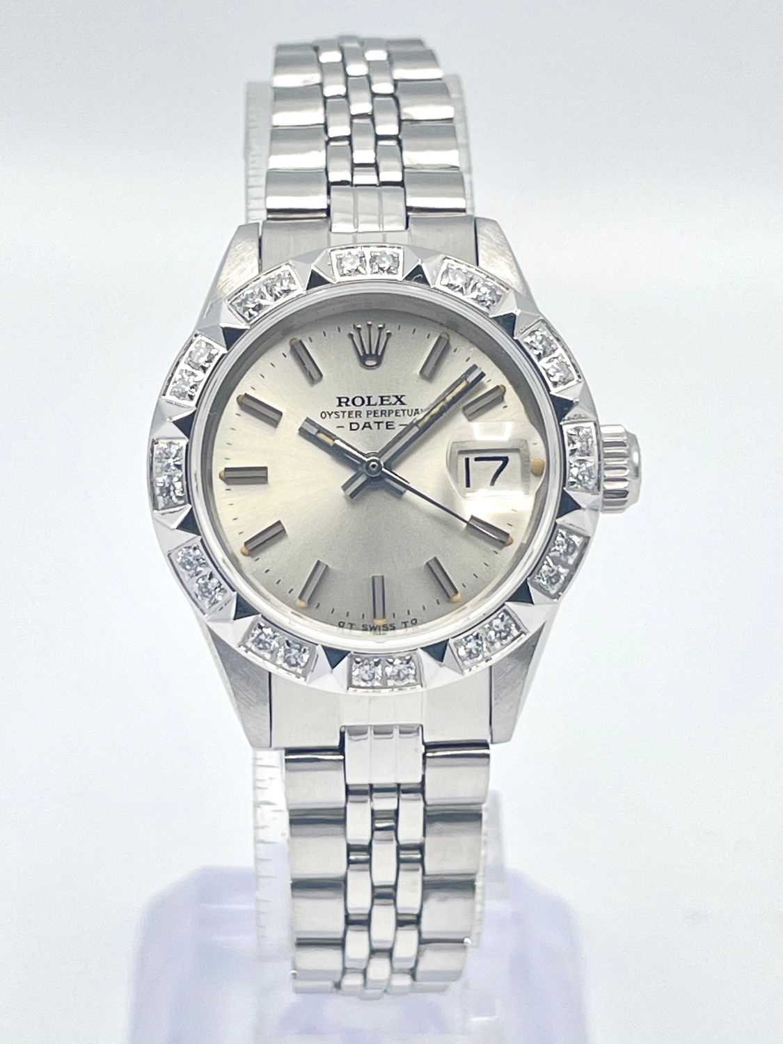 Rolex Datejust 26mm 6917 Silver Baton Dial Custom Bezel Jubilee Box