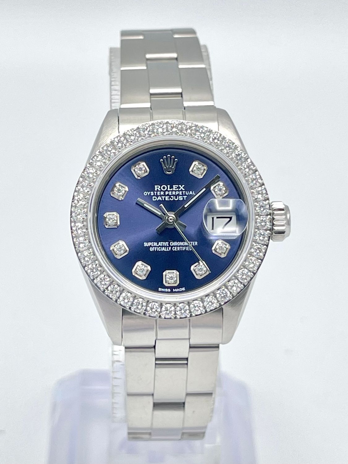 Ladies Rolex Datejust 26mm 6916 Blue Diamond Dial Diamond Bezel Oyster Box