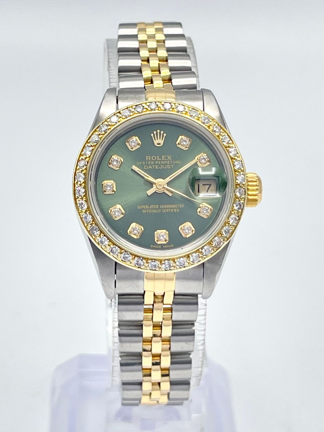 Rolex Datejust 26mm 69173 Olive Diamond Dial Diamond Bezel Two Tone Jubilee