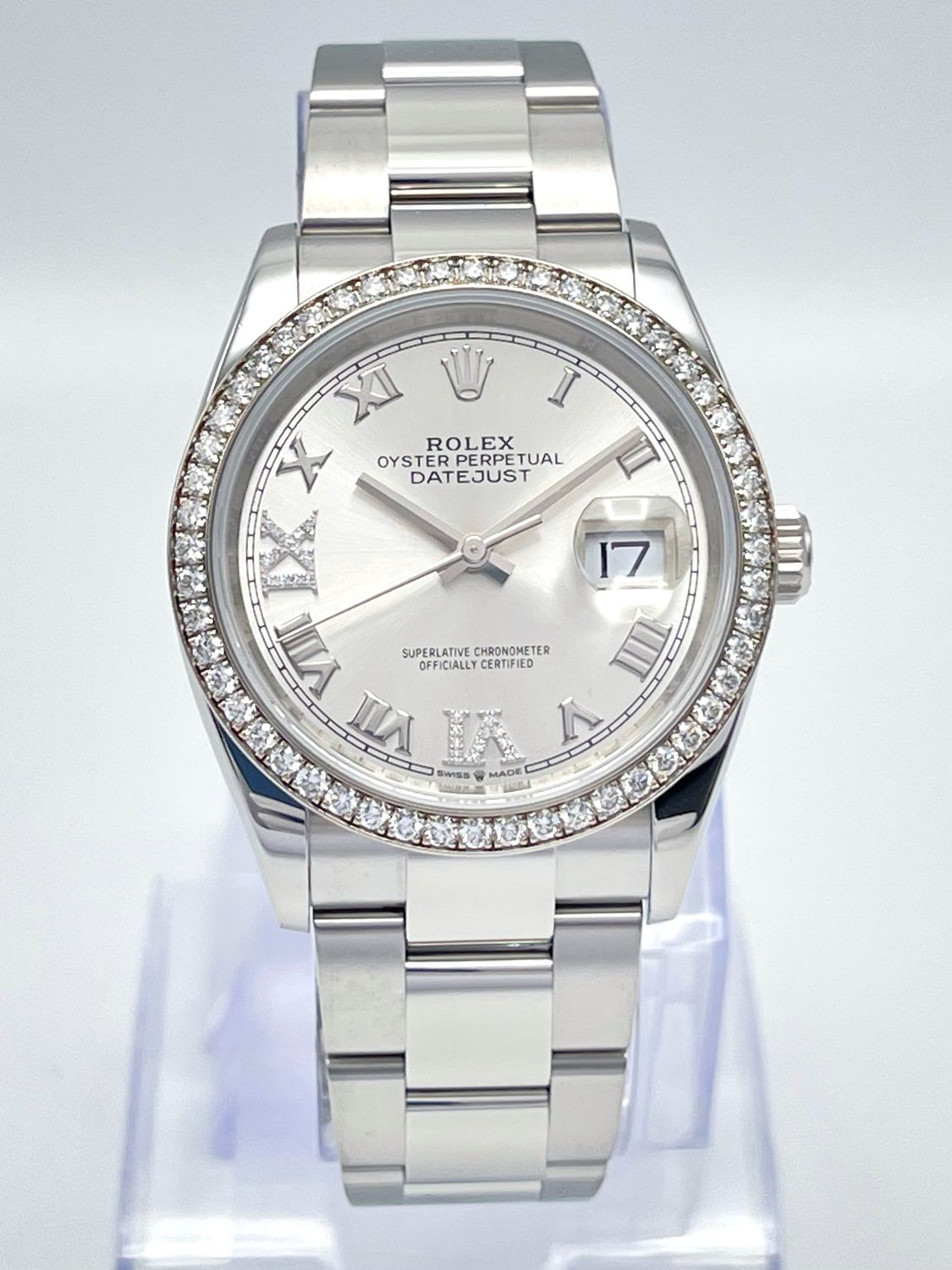 Rolex Datejust 126284RBR 36mm Silver Roman Diamond Dial Factory Diamond Bezel