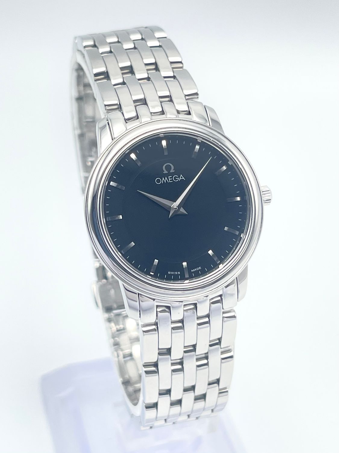 Ladies Omega De Ville 27mm Black Dial Stainless Steel Quartz 4580.51 Slim Watch