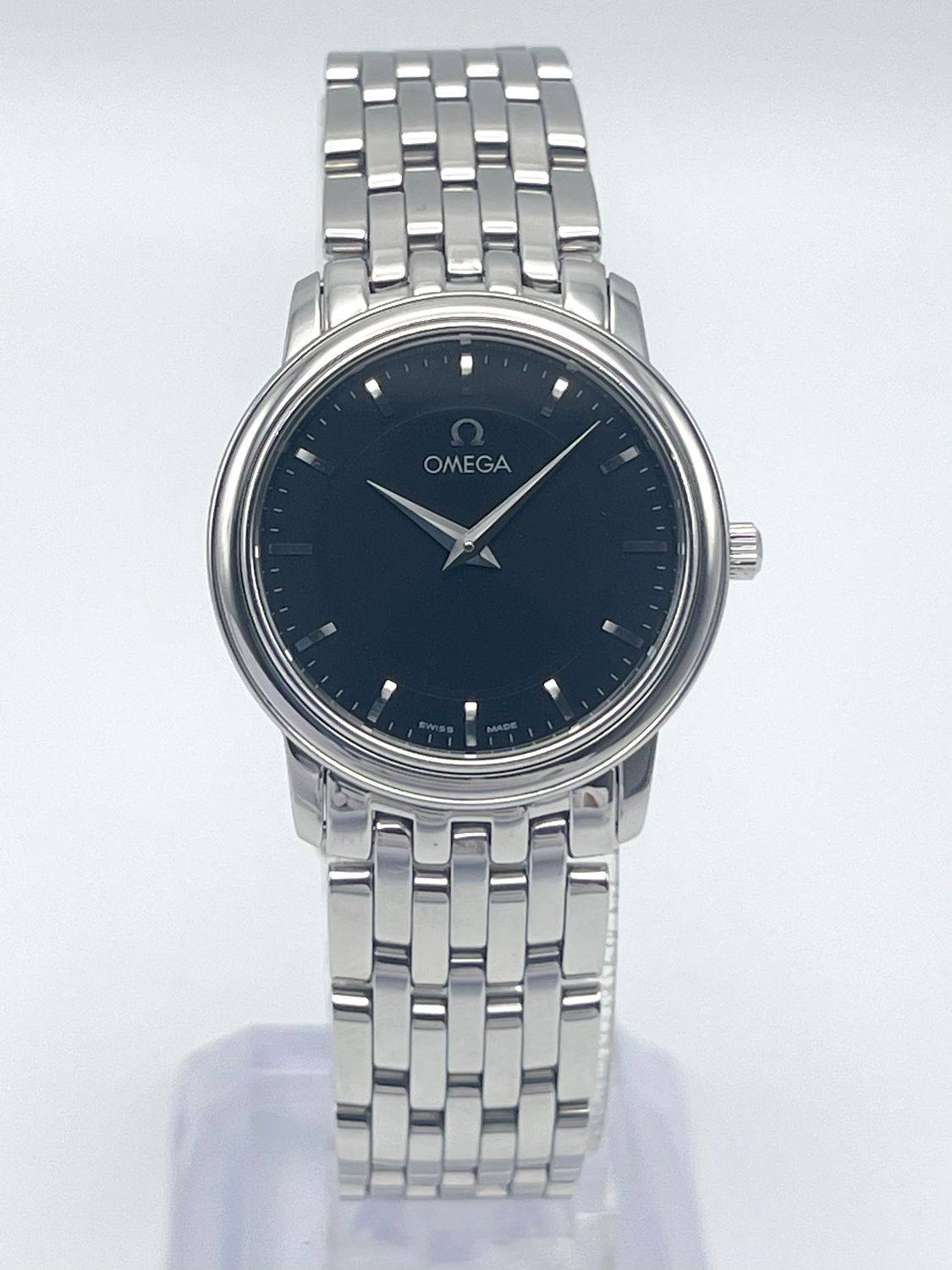 Ladies Omega De Ville 27mm Black Dial Stainless Steel Quartz 4580.51 Slim Watch