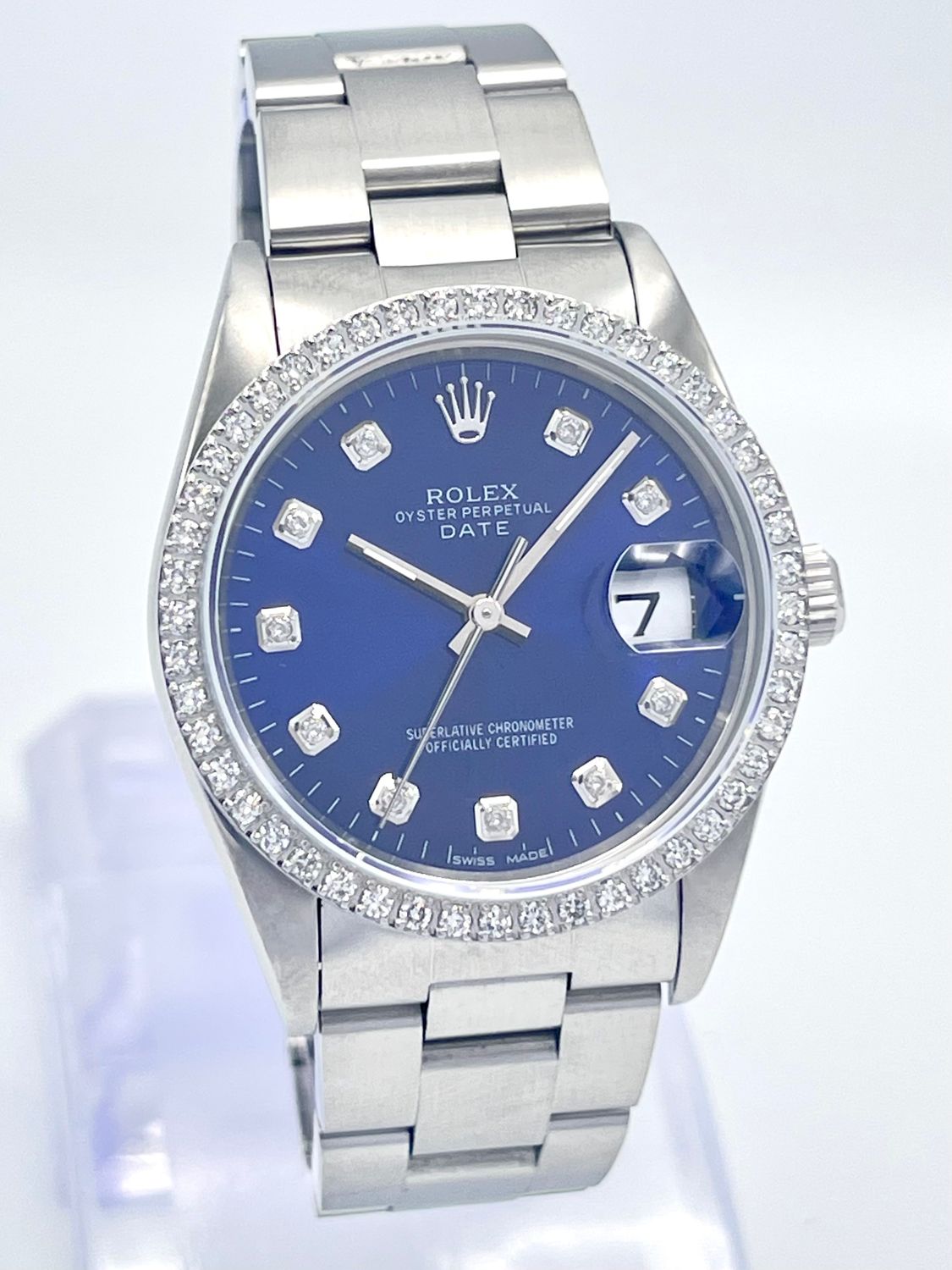 Rolex Oyster Date 34mm 15200 Electric Blue Diamond Dial &amp; Diamond Bezel Box
