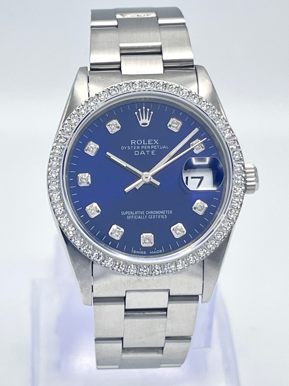 Rolex Oyster Date 34mm 15200 Electric Blue Diamond Dial &amp; Diamond Bezel Box