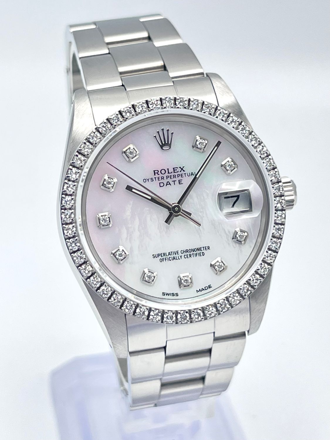 Rolex Oyster Date 34mm 15000 MOP Diamond Dial &amp; Diamond Bezel Datejust Box