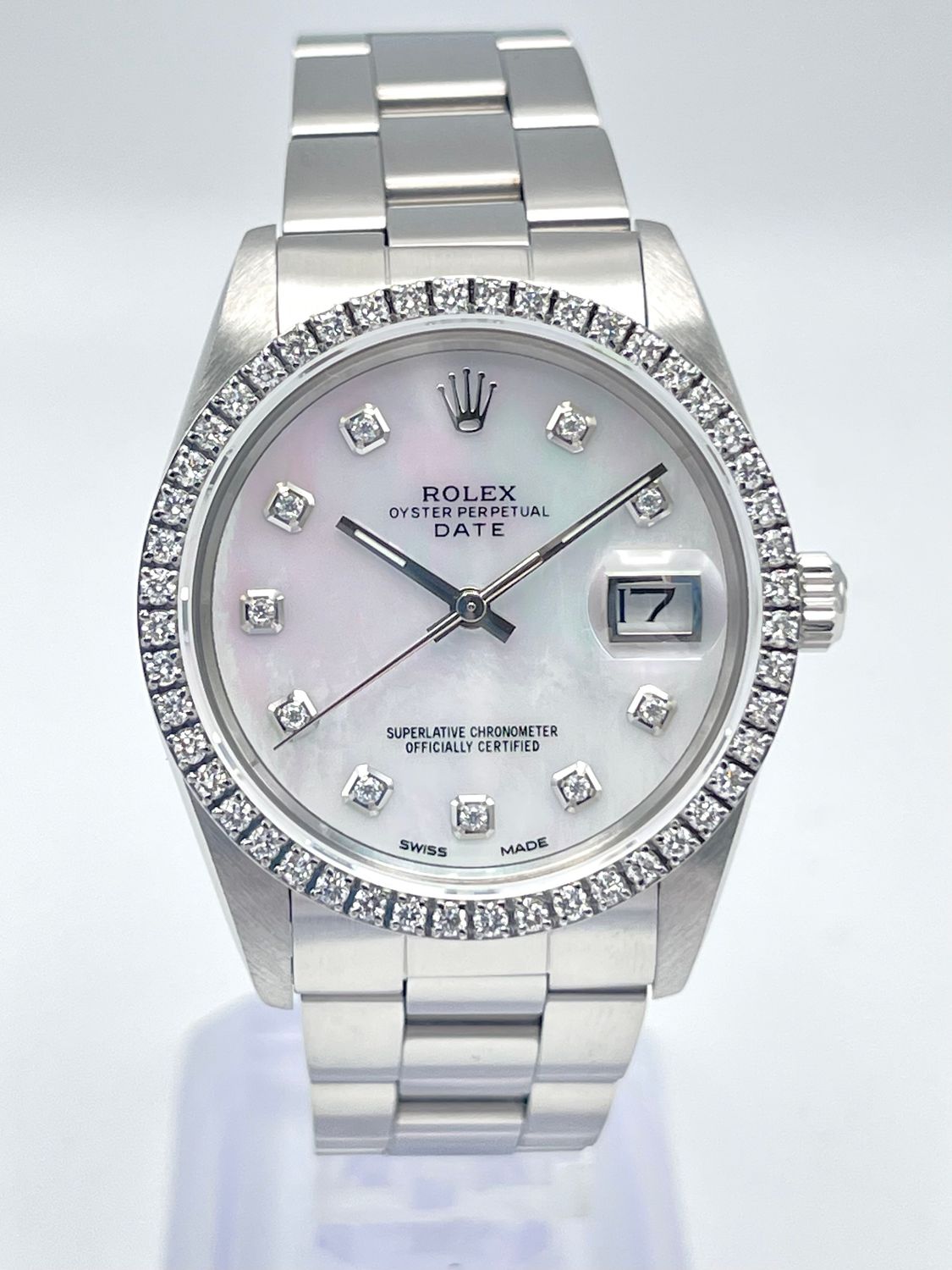 Rolex Oyster Date 34mm 15000 MOP Diamond Dial &amp; Diamond Bezel Datejust Box
