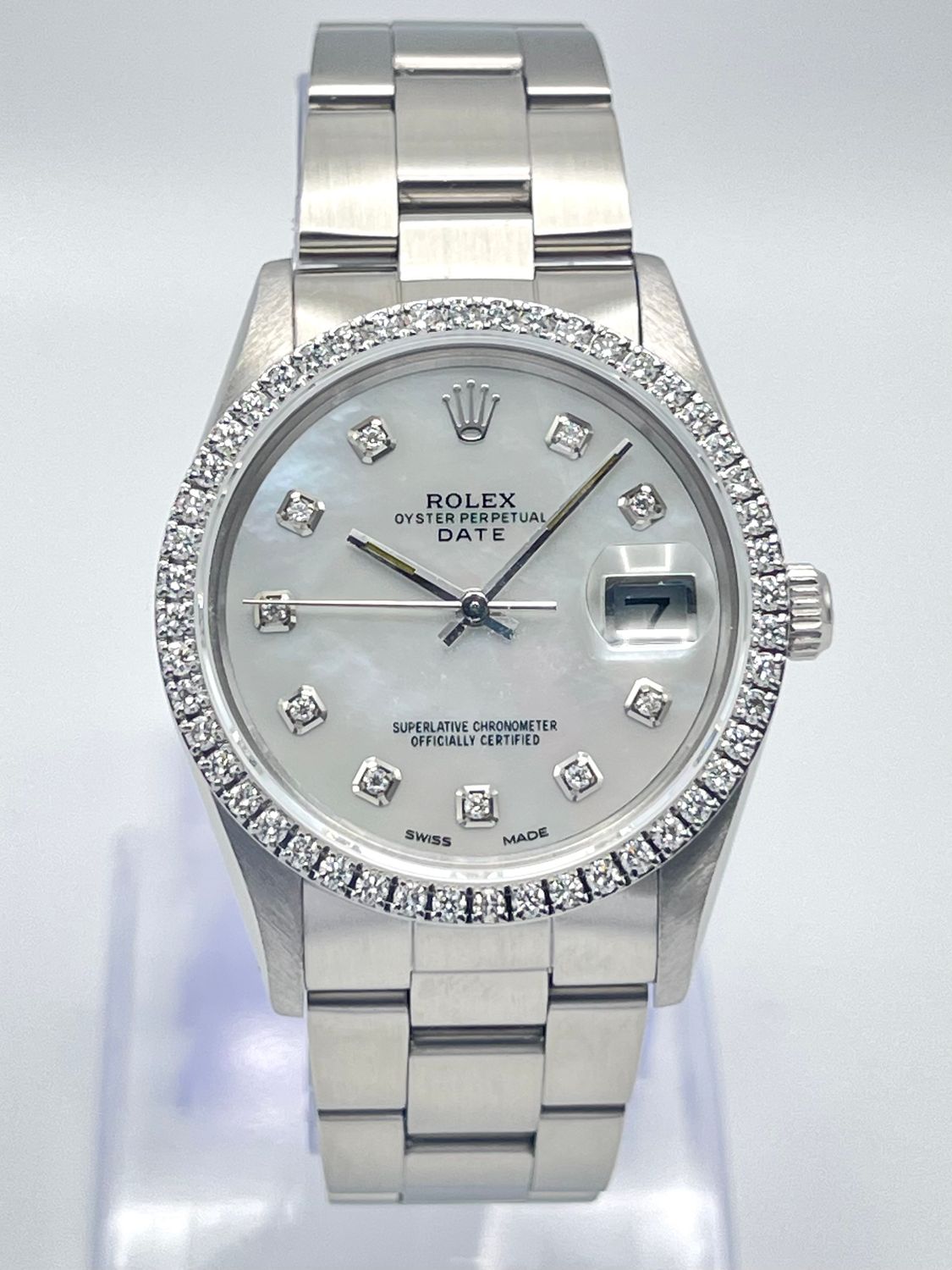 Rolex Oyster Date 34mm 15000 MOP Diamond Dial &amp; Diamond Bezel Datejust Box