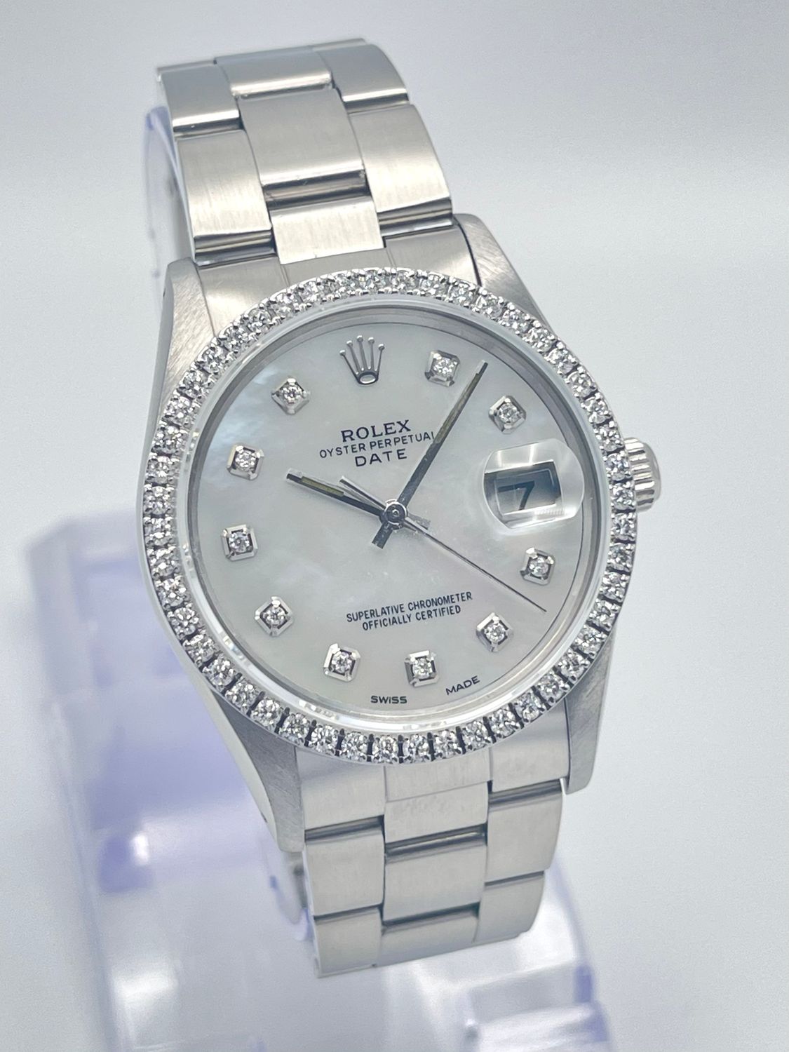 Rolex Oyster Date 34mm 15000 MOP Diamond Dial &amp; Diamond Bezel Datejust Box