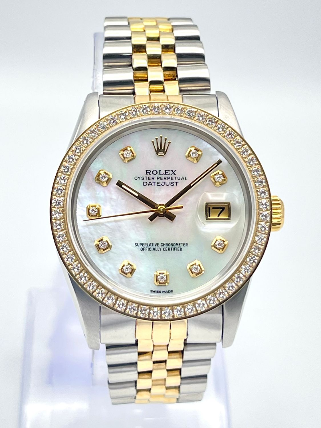 Rolex Datejust 16013 36mm Pearl MOP Diamond Dial Diamond Bezel Jubilee Two Tone