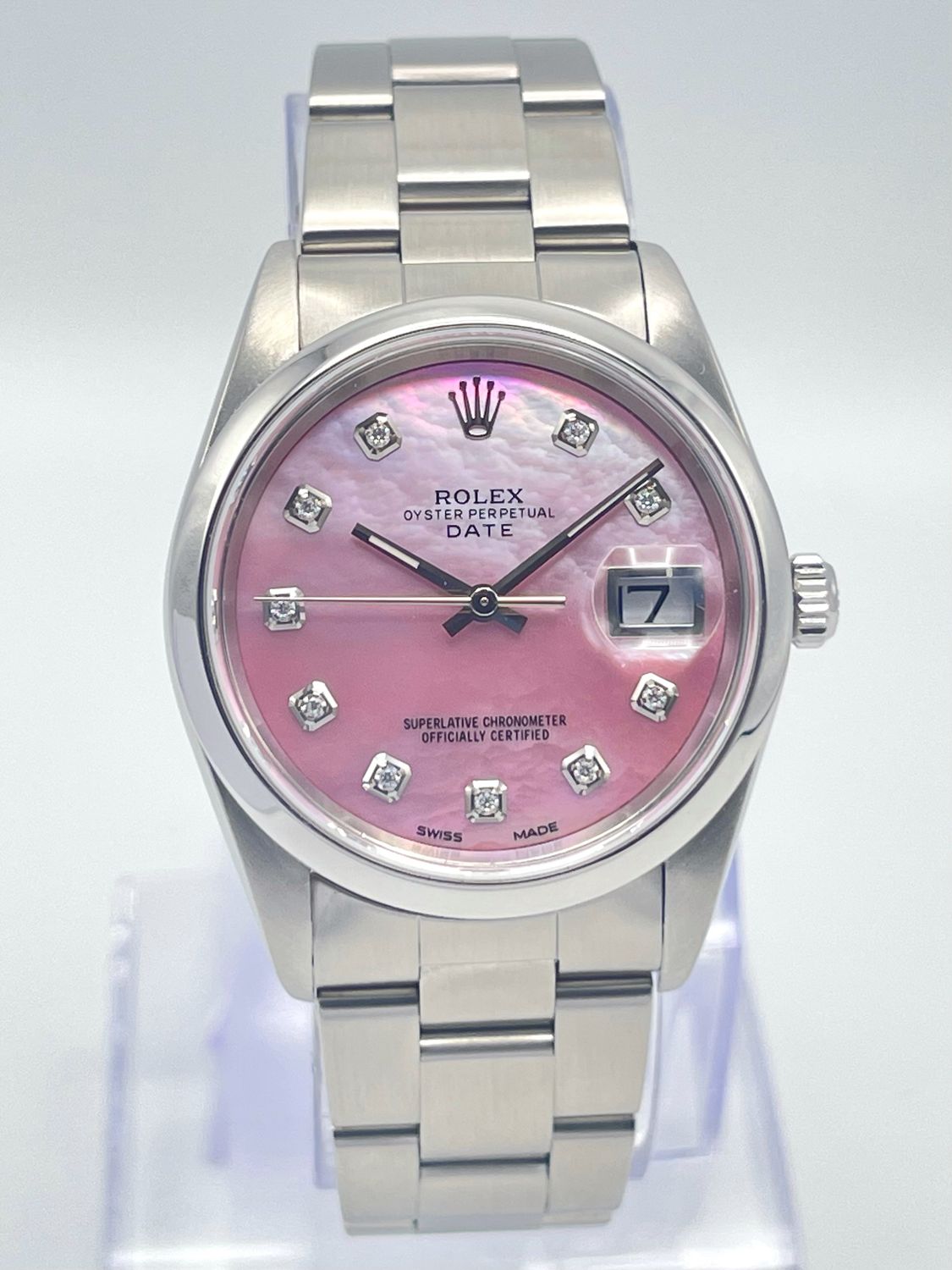 Rolex Oyster Date 34mm 15200 Pink MOP Dial &amp; Smooth Bezel Datejust Box