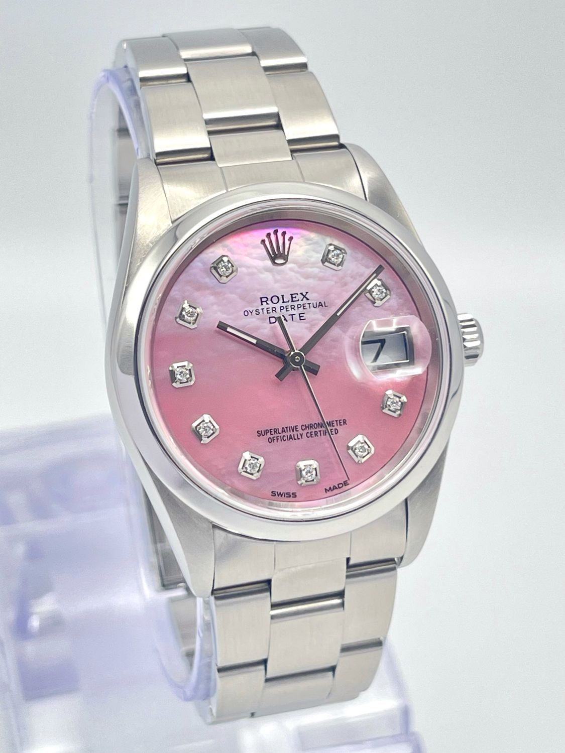 Rolex Oyster Date 34mm 15200 Pink MOP Dial &amp; Smooth Bezel Datejust Box