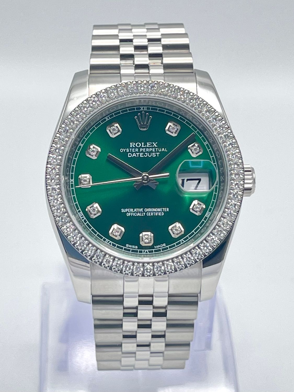 Rolex Datejust 116234 36mm Green Diamond Dial Diamond Bezel Jubilee Box