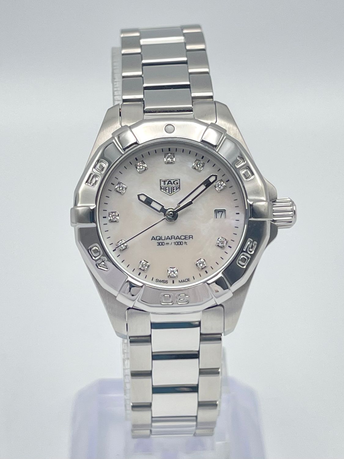 Tag Heuer Aquaracer WBD1414 27mm MOP Diamond Dial Stainless Bezel Papers