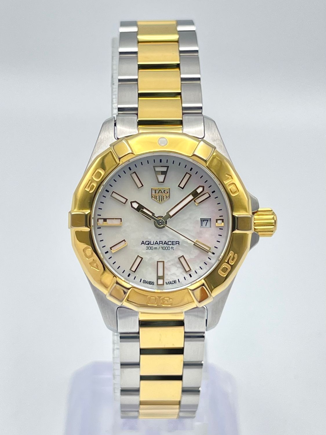 Tag Heuer Aquaracer WBD1420 27mm MOP Dial Bi Metal Gold Bezel 2021 Papers