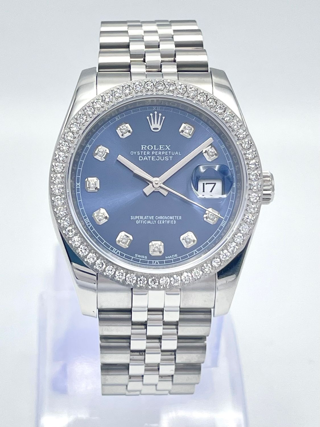 Rolex Datejust 116200 36mm Blue Diamond Dial &amp; Diamond Bezel Jubilee Papers