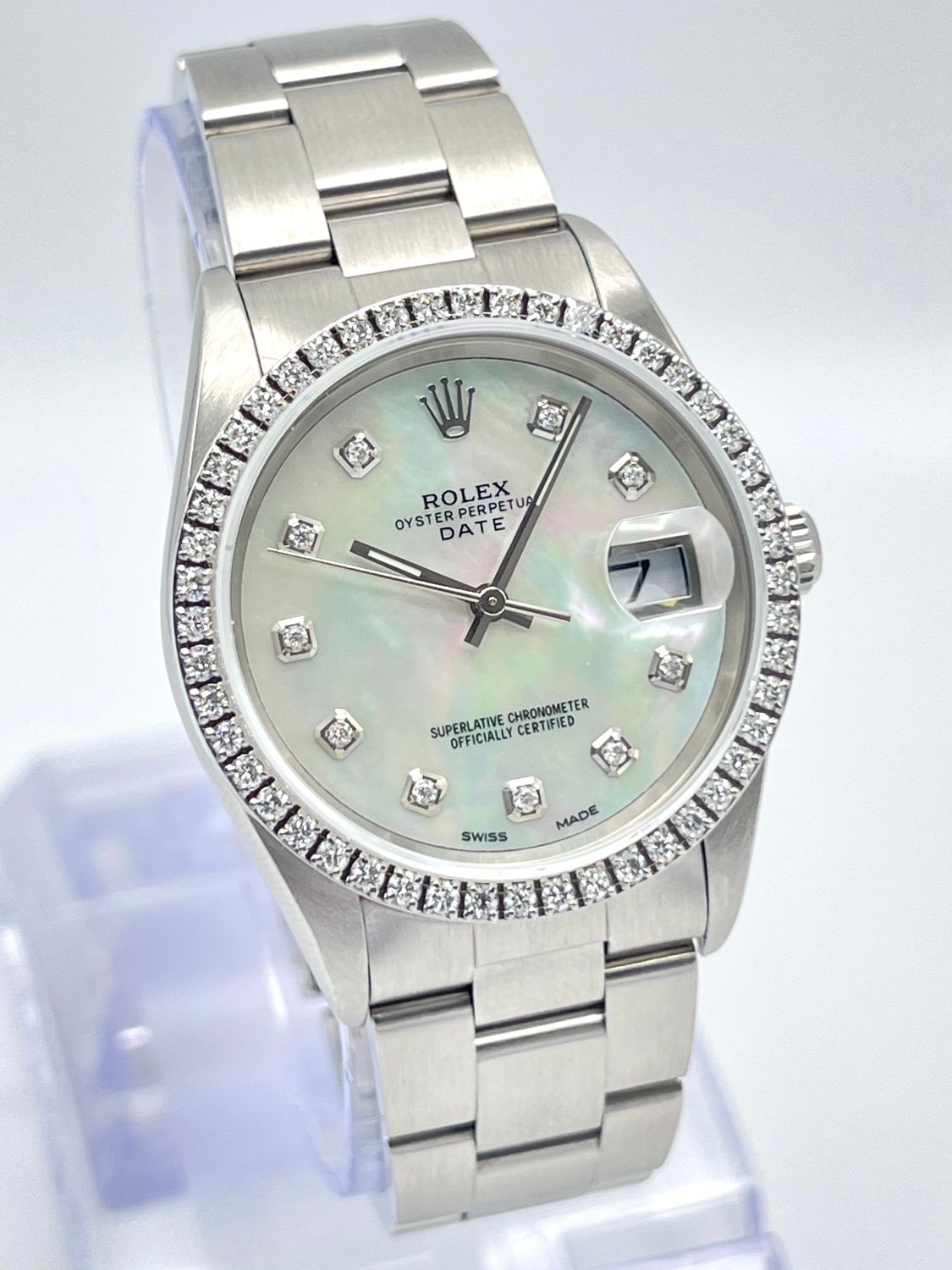 Rolex Oyster Date 34mm 15200 MOP Dial &amp; Diamond Bezel Datejust Box