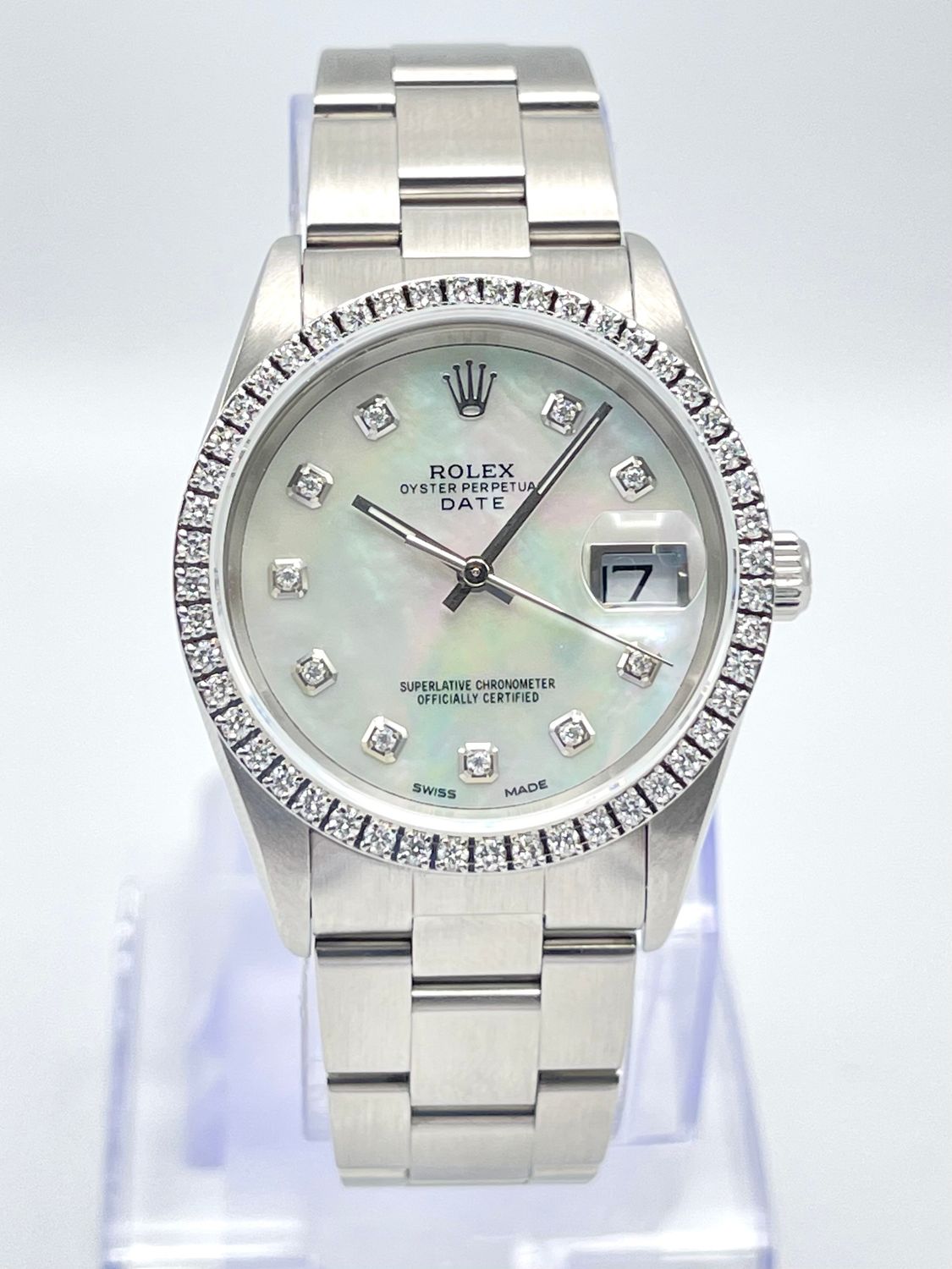 Rolex Oyster Date 34mm 15200 MOP Dial &amp; Diamond Bezel Datejust Box