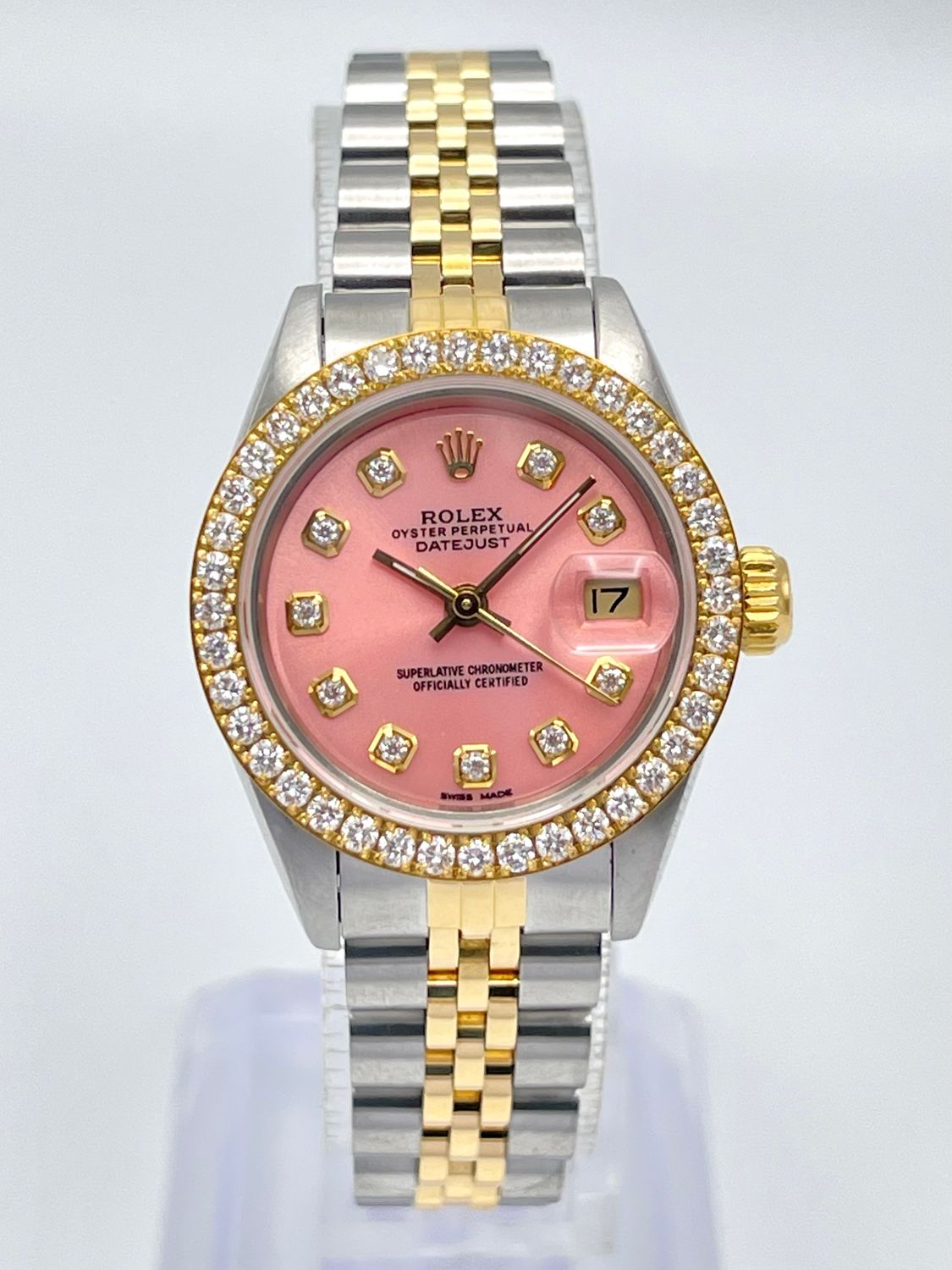 Rolex Datejust 26mm 69173 Pink Diamond Dial Diamond Bezel Two Tone Jubilee
