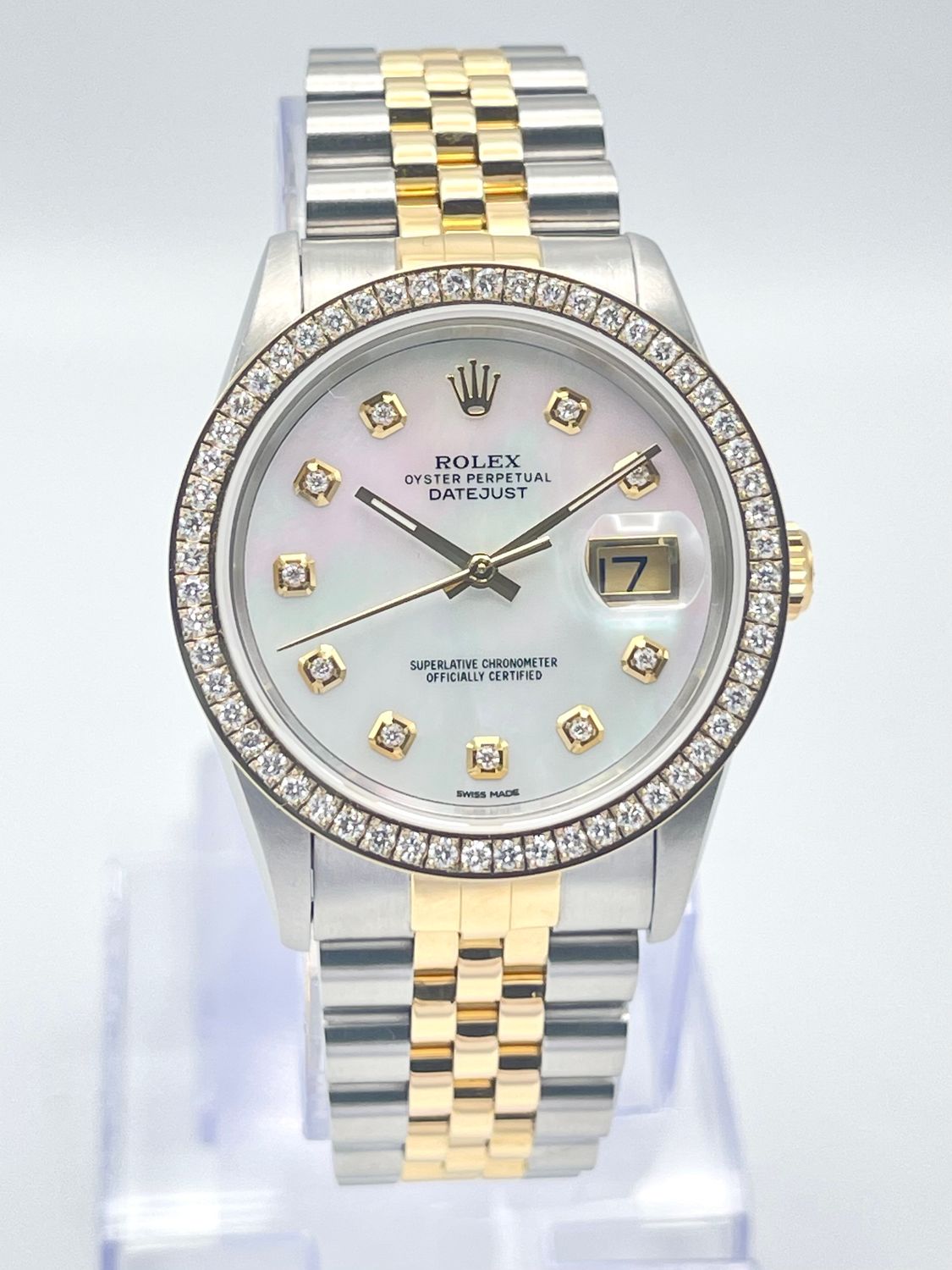 Rolex Datejust 16233 36mm MOP Diamond Dial Two Tone Jubilee Diamond Bezel Box