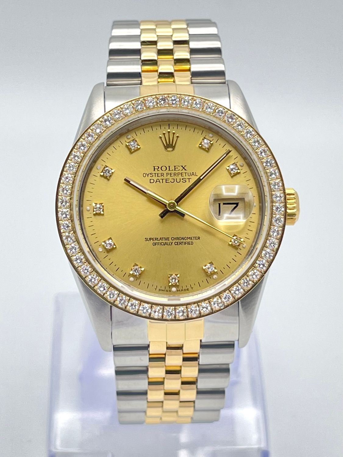 Rolex Datejust 16013 36mm Champagne Diamond Dial Diamond Bezel Jubilee Two Tone