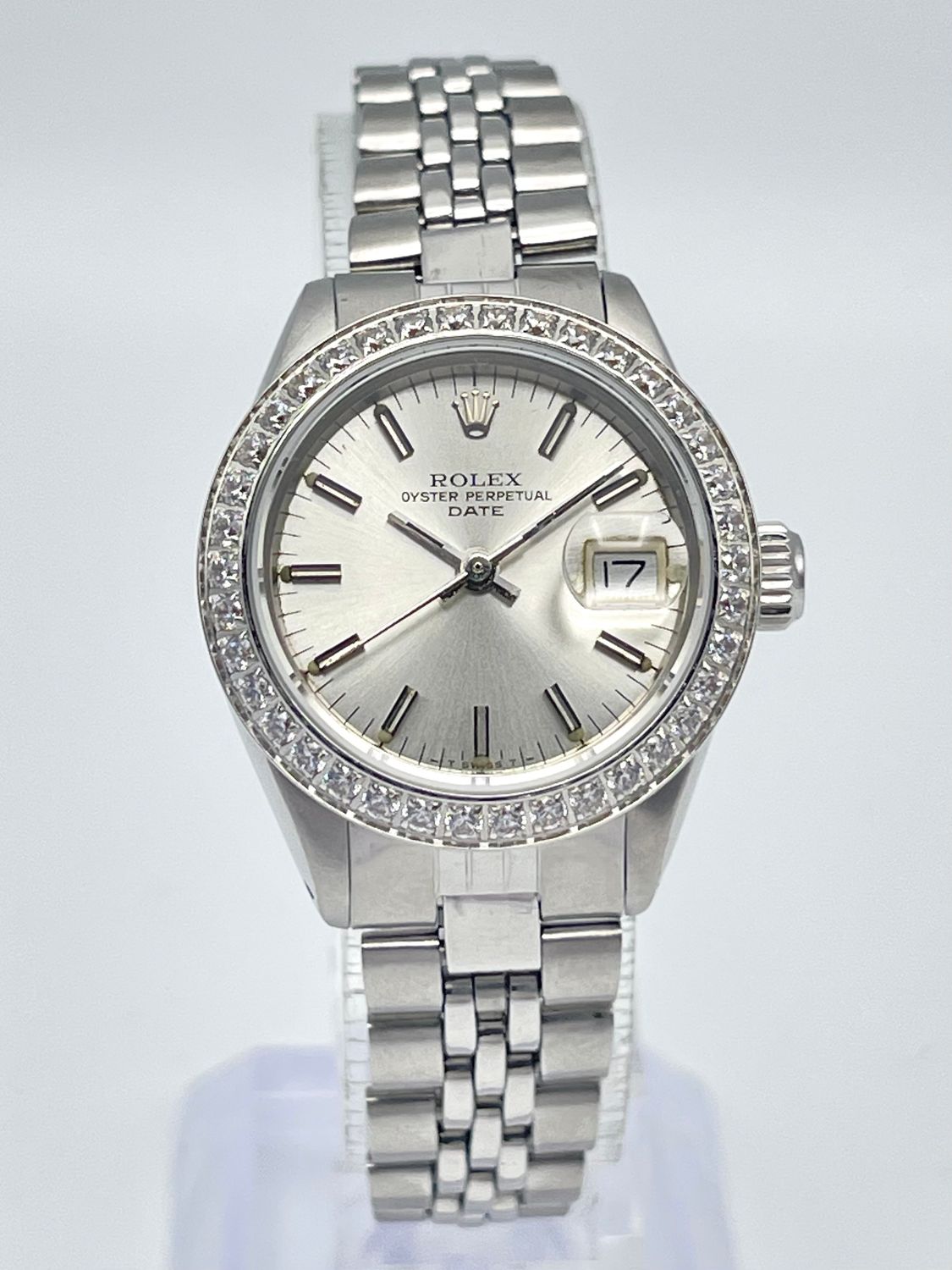Rolex Datejust 26mm 6917 Silver Baton Dial Custom Bezel Jubilee Box