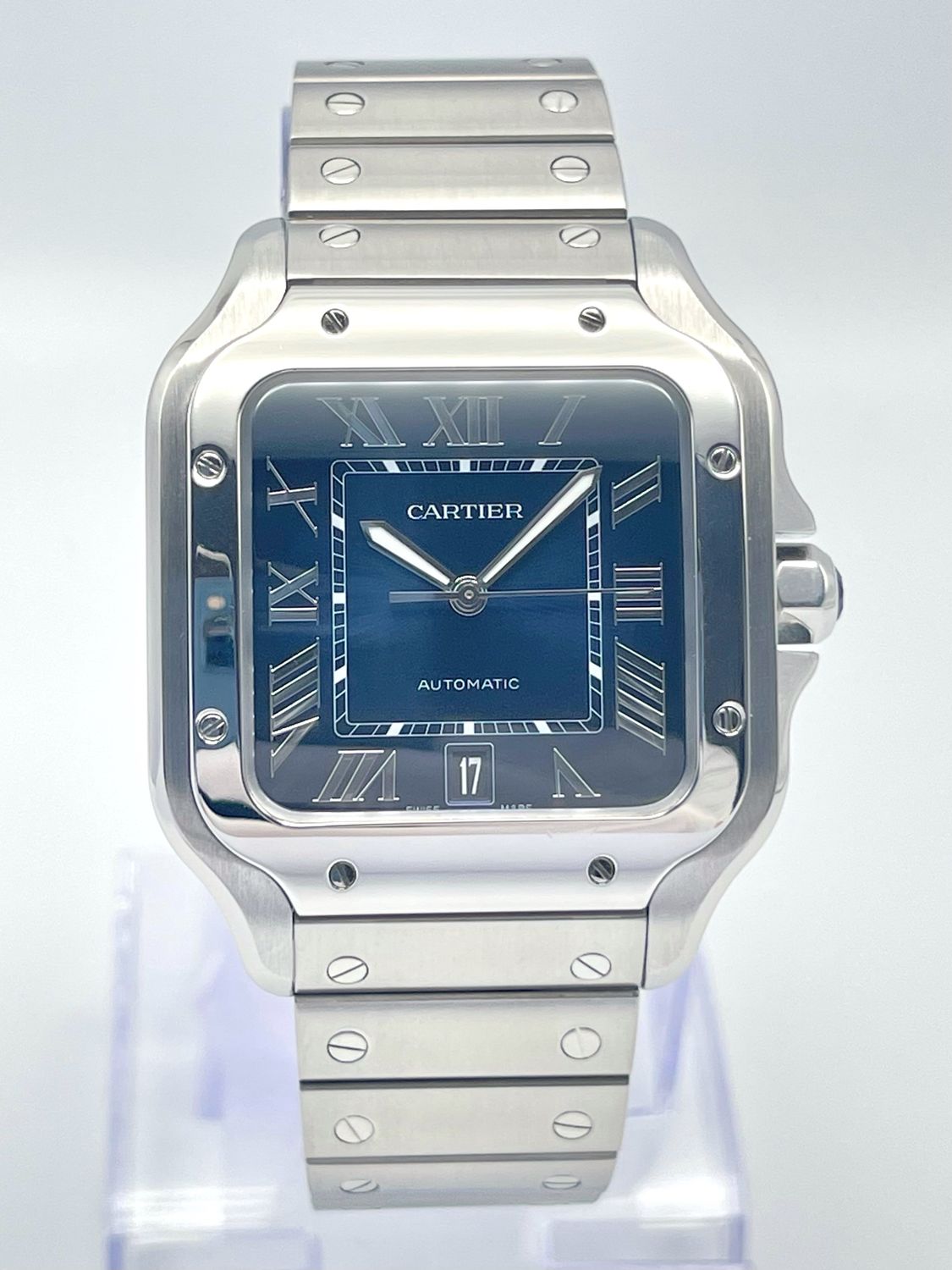 Mens Cartier Santos 39.8mm WSA0030 Blue Dial Stainless Steel Box &amp; Papers 2023