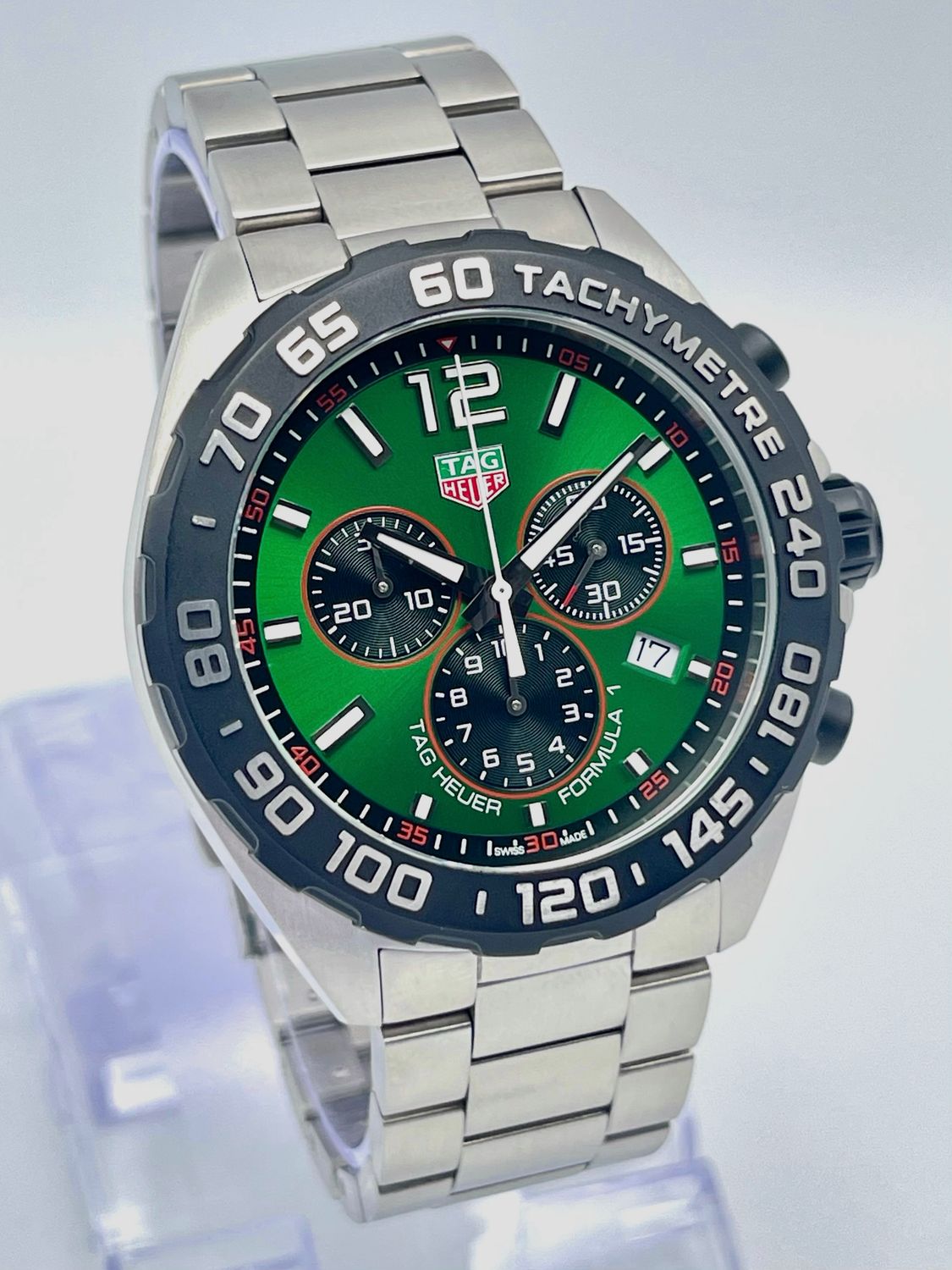 Tag Heuer Formula 1 CAZ101AP 43mm Chronograph Green Dial Quartz Stainless Papers